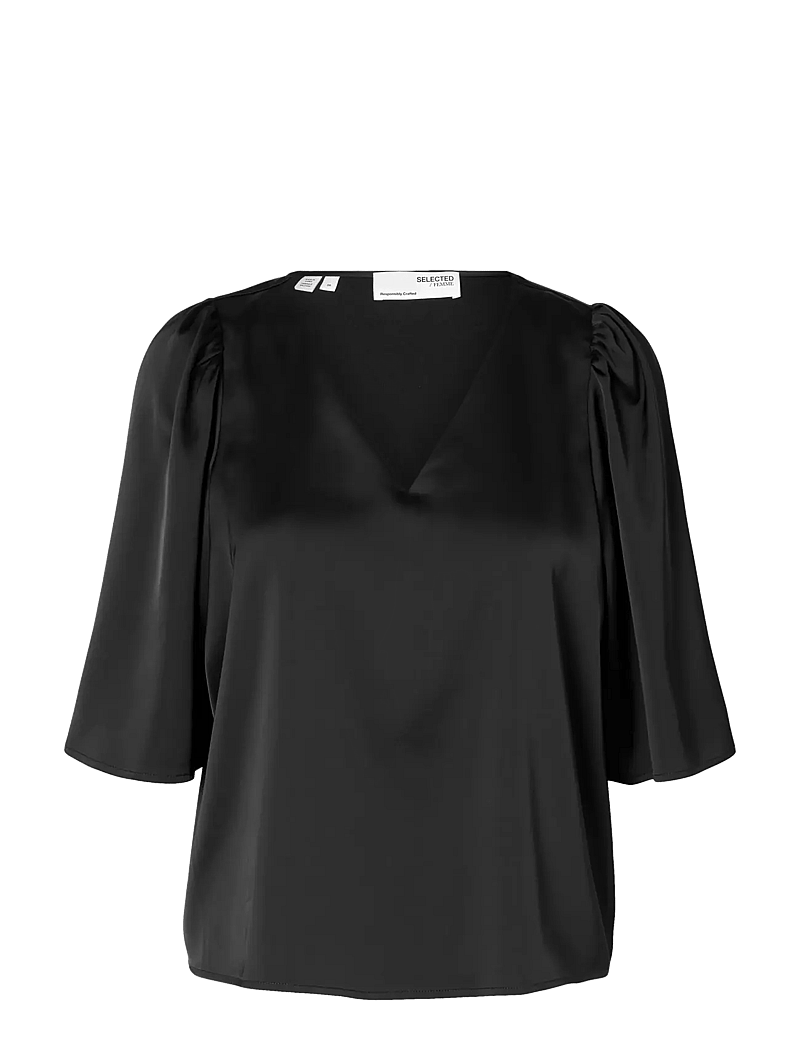 Selected - SLFLENA 2/4 V-NECK TOP D2 - kurzämlige blusen - black - 1
