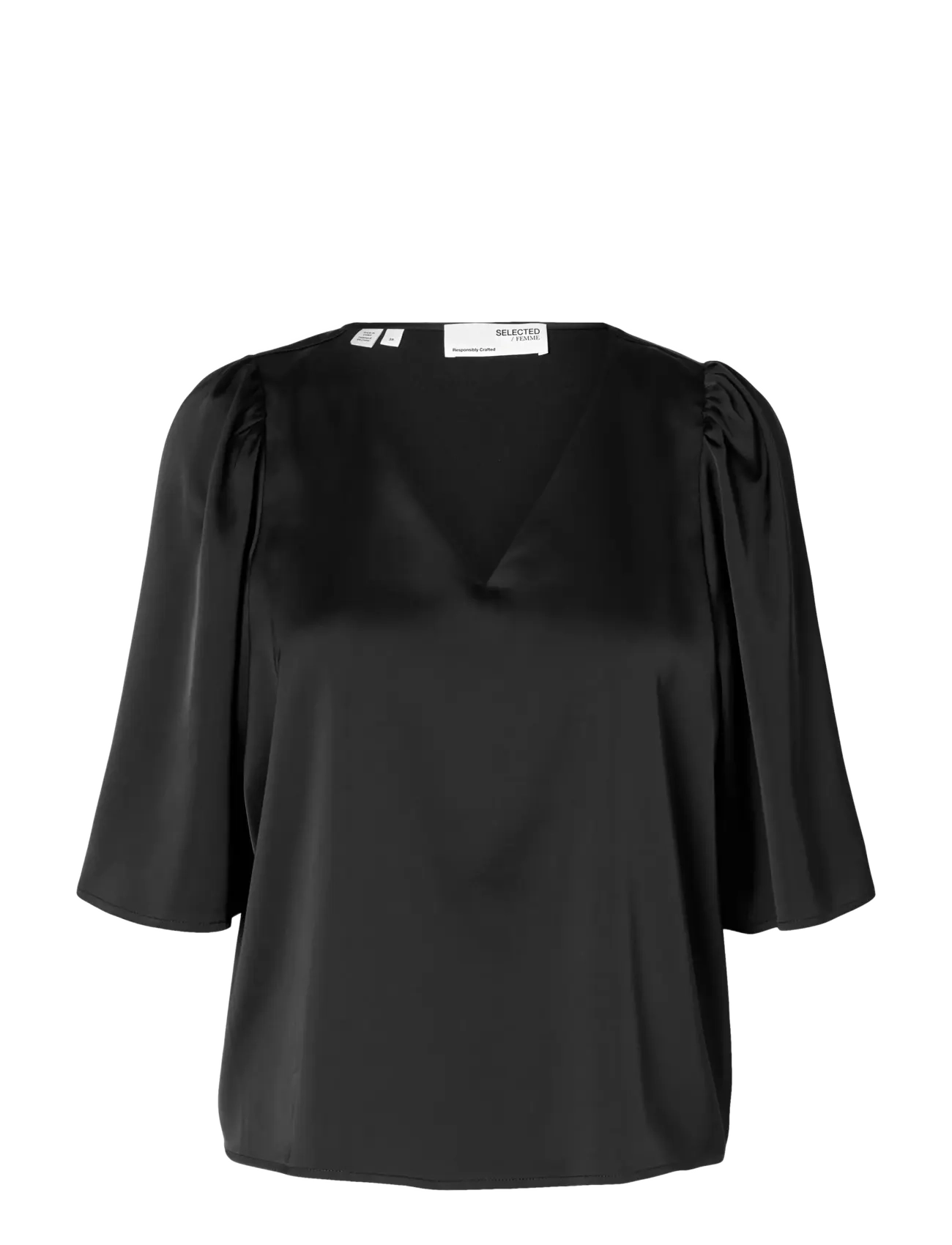 Selected SLFLENA 2/4 V-NECK TOP D2 - Bluser - BLACK / black