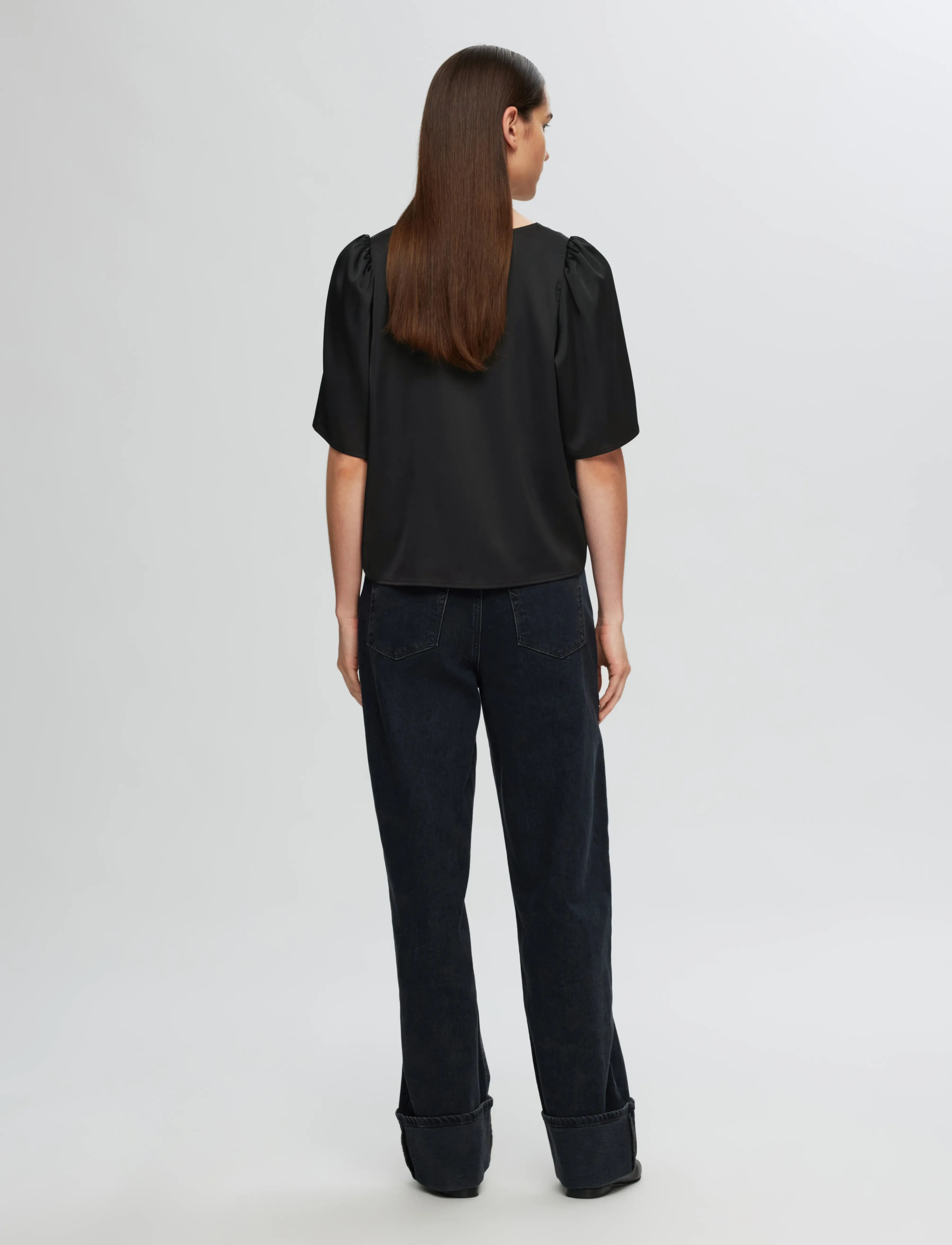 Selected - SLFLENA 2/4 V-NECK TOP D2 - kortærmede bluser - black - 2