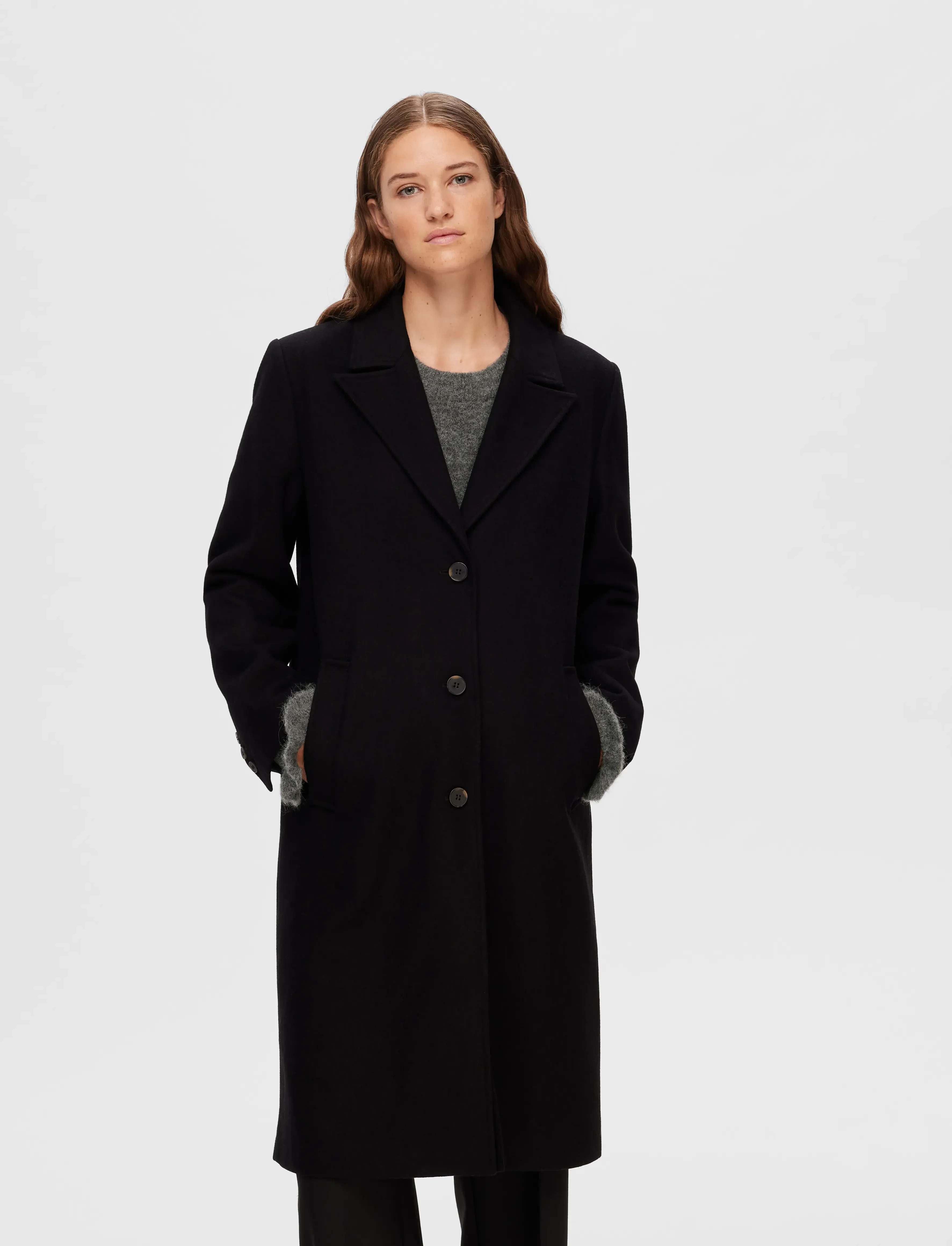 Selected - SLFNEW ALMA WOOL COAT NOOS - overtøj - black - 5