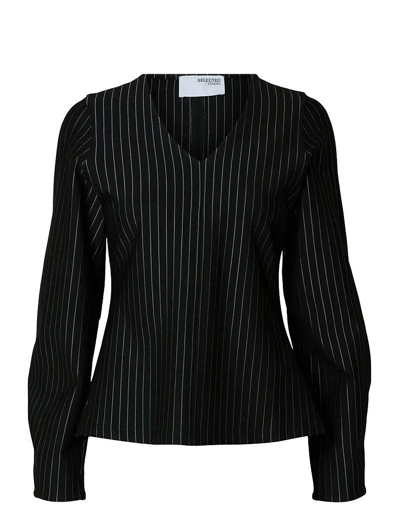Selected - SLFPENNIE LS V-NECK TOP - langärmlige blusen - black - 1