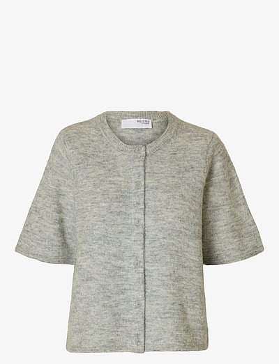 Selected SLFLULU 2/4 KNIT CARDIGAN NOOS - Prjónafatnaður - LIGHT GREY MELANGE / grey