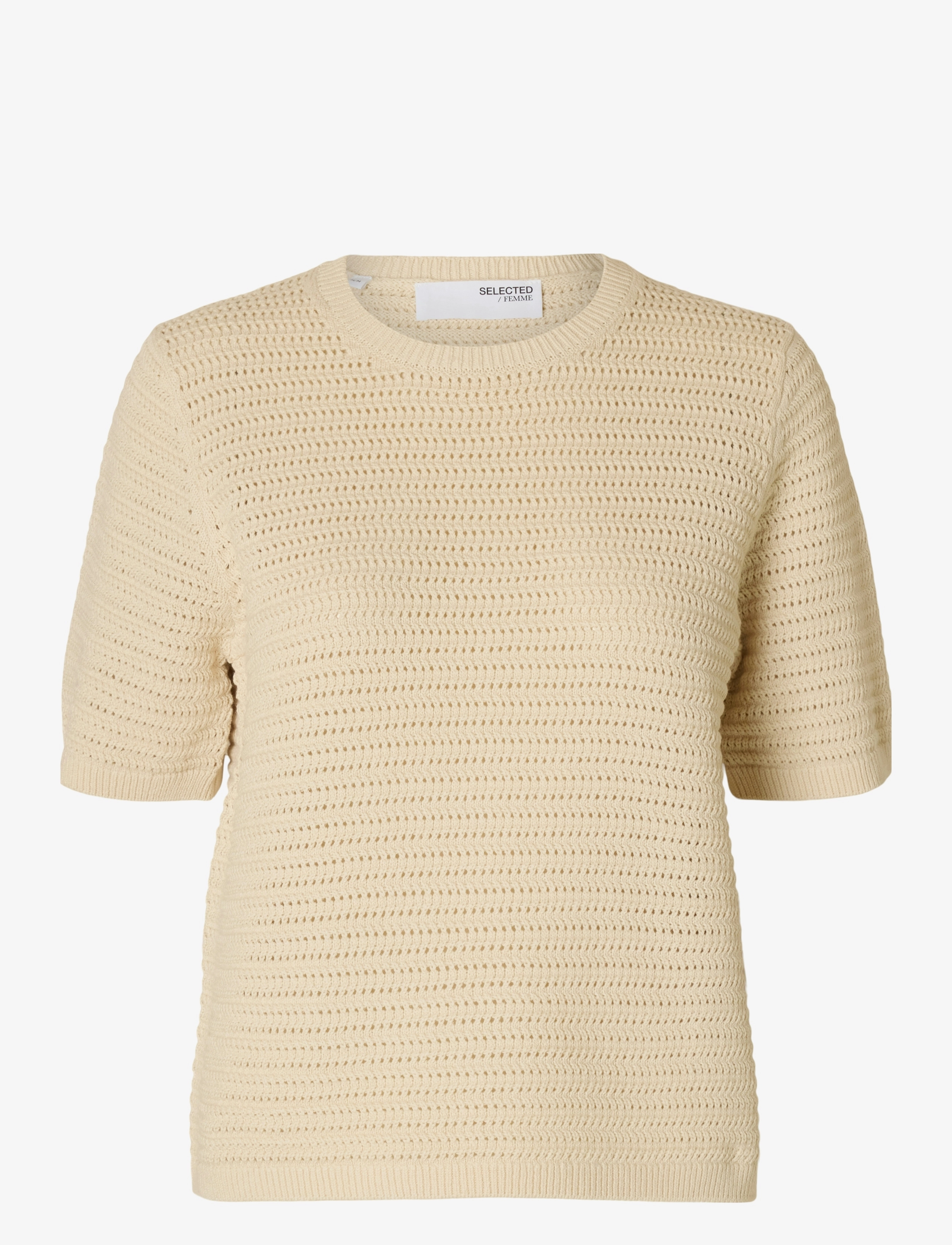 SELECTED Slfvinna Ss Structure Knit O-Neck Noos Cream - L - Damen