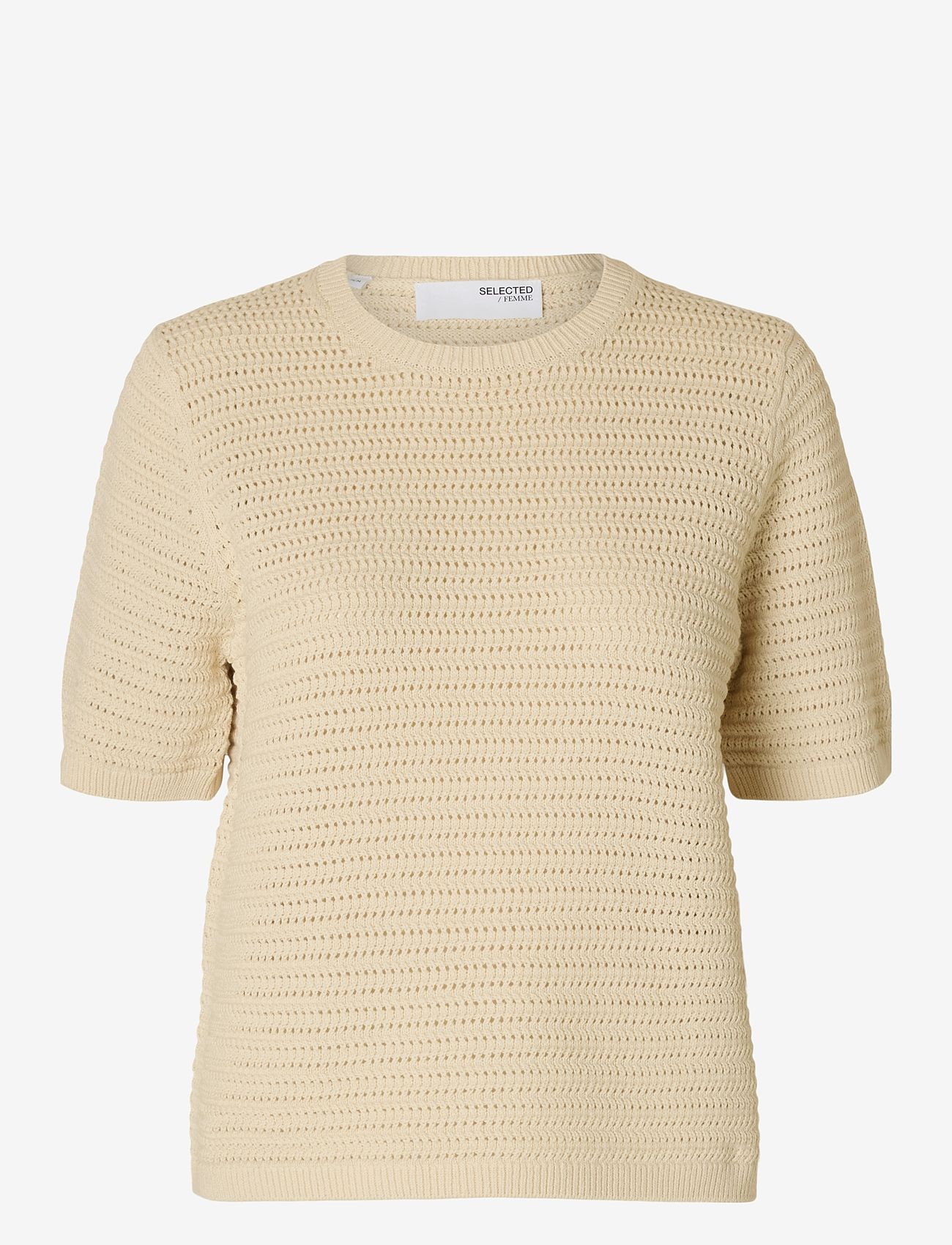Selected - SLFVINNA SS STRUCTURE KNIT O-NECK NOOS - stickade tröjor - birch - 1
