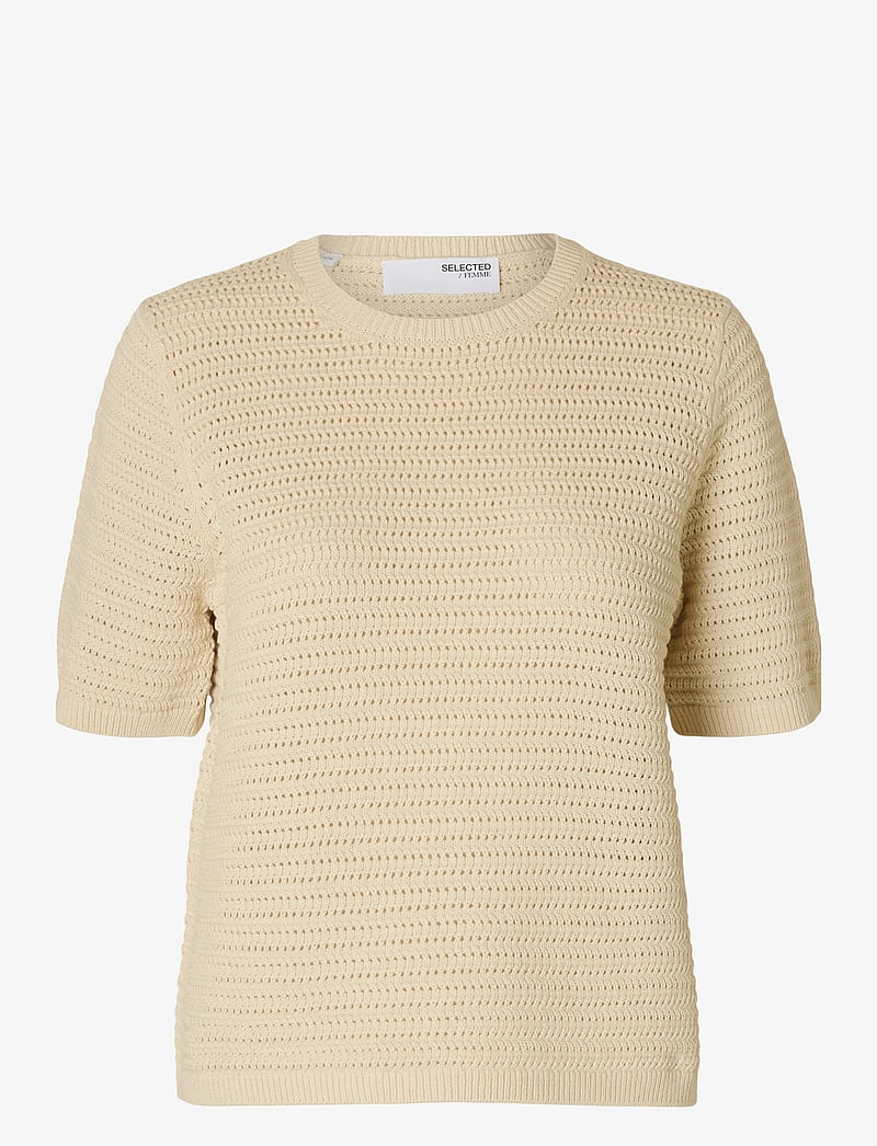 Selected - SLFVINNA SS STRUCTURE KNIT O-NECK NOOS - stickade tröjor - birch - 1