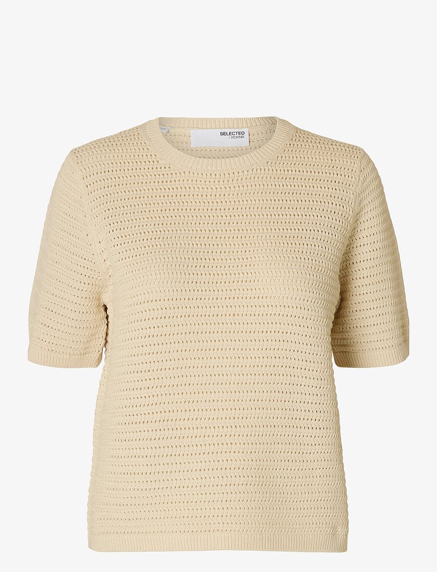 Selected - SLFVINNA SS STRUCTURE KNIT O-NECK NOOS - pullover - birch - 1