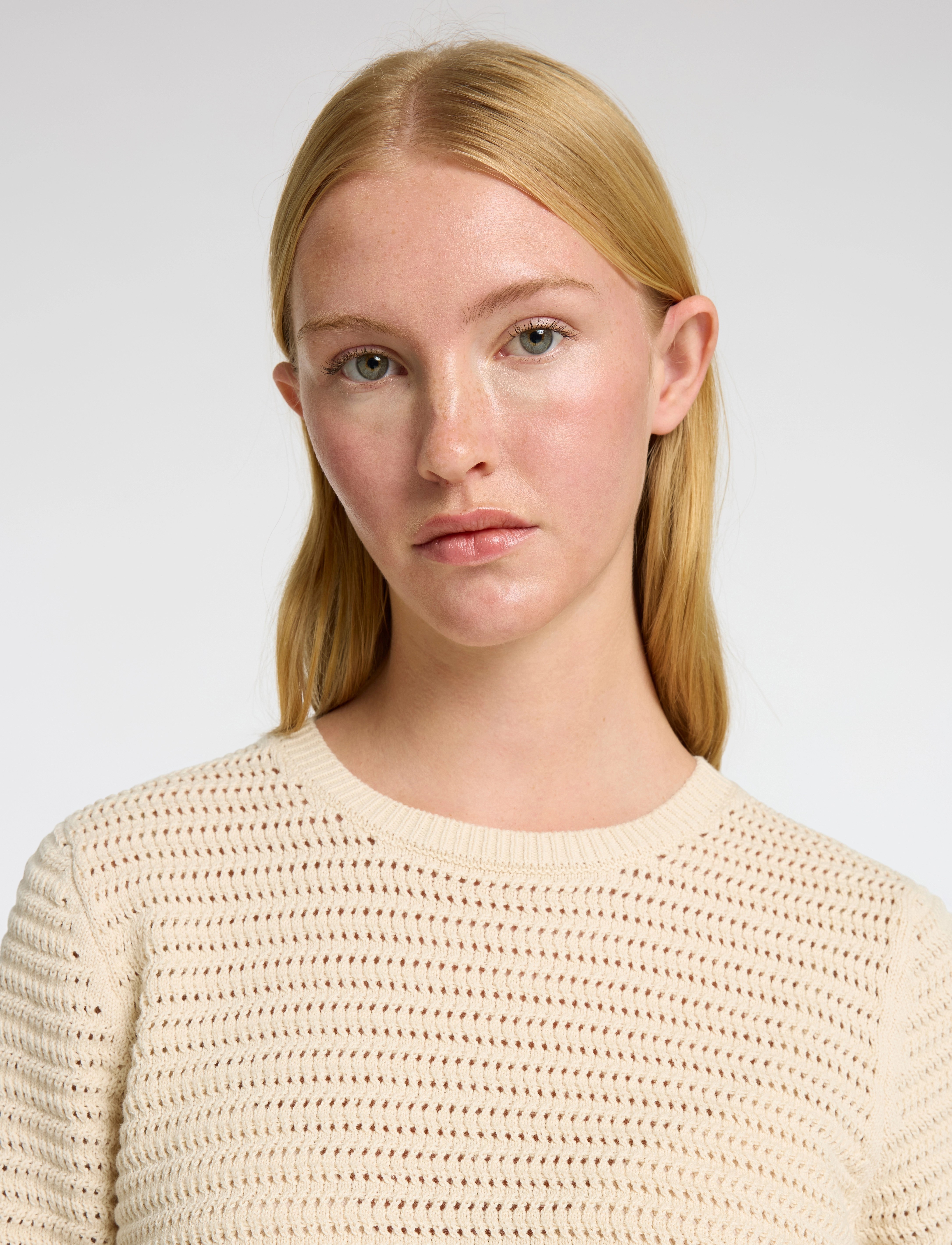 Selected - SLFVINNA SS STRUCTURE KNIT O-NECK NOOS - pullover - birch - 4