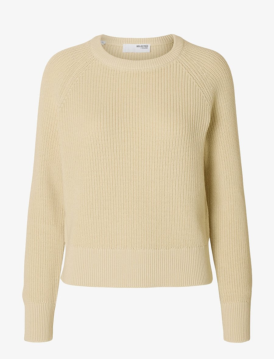 Selected - SLFBIRLA LS KNIT SHORT O-NECK - stickade tröjor - birch - 1