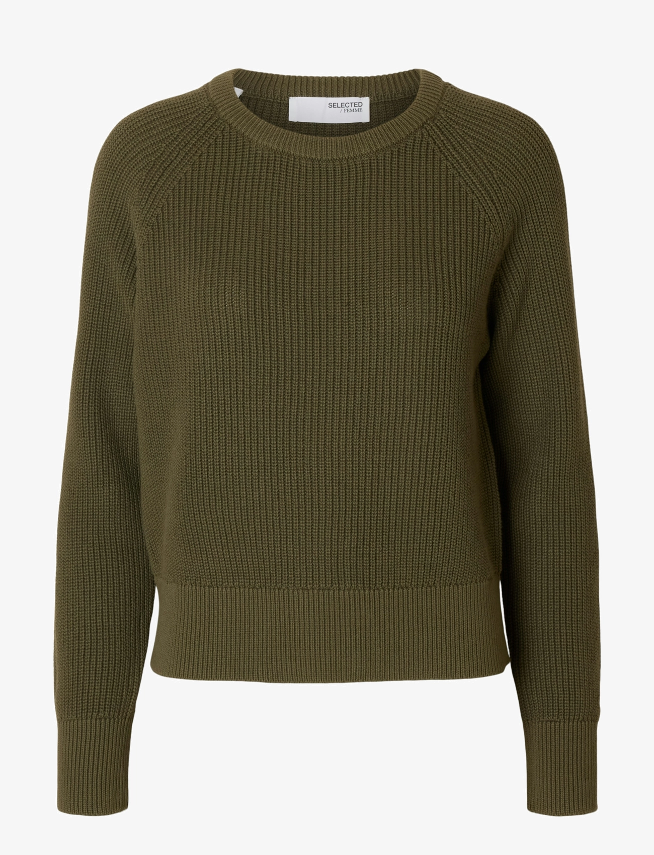 Selected SLFBIRLA LS KNIT SHORT O-NECK - Pullover - KALAMATA / khaki/green