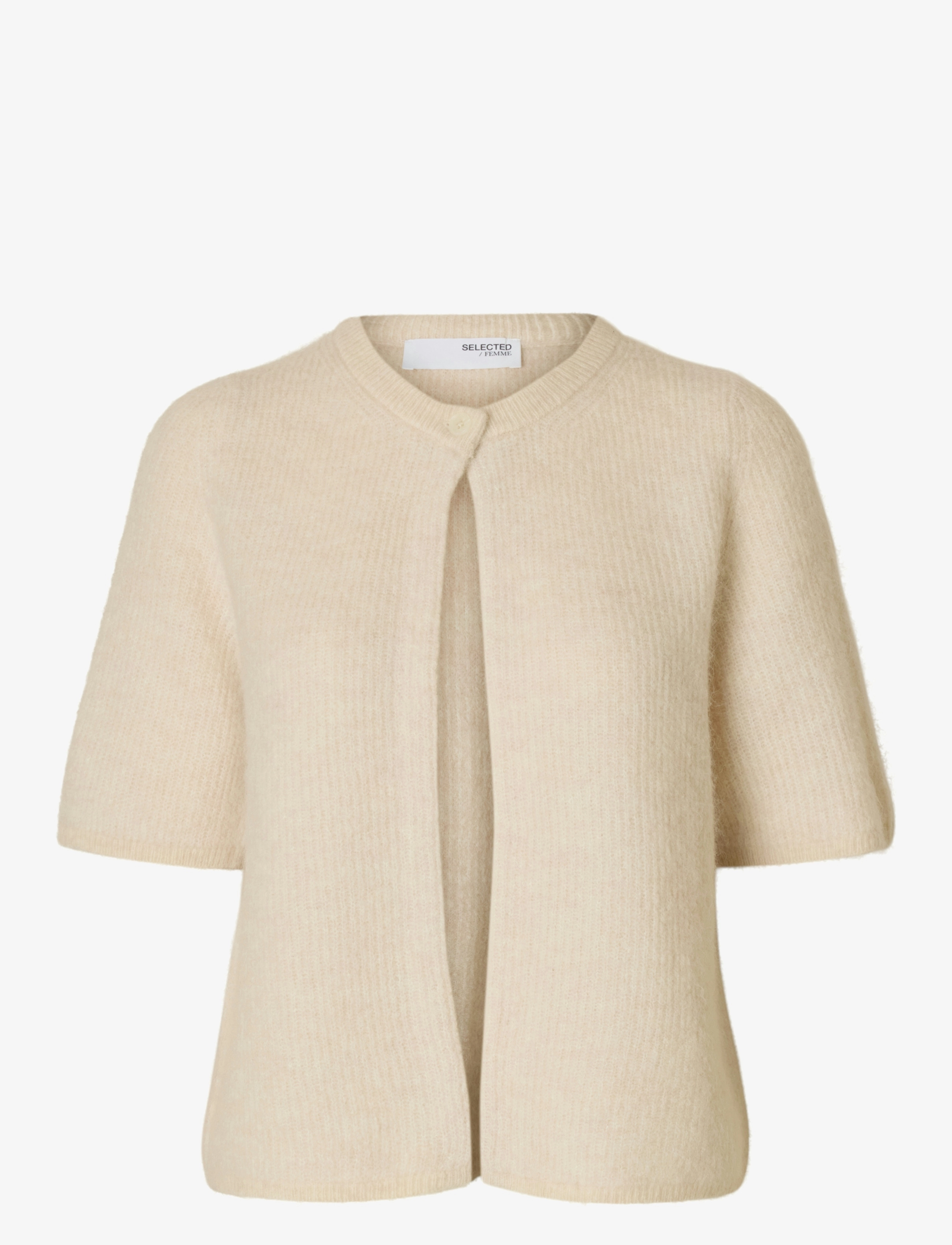 Selected SLFSIA RAS 2/4 RIB KNIT CARDIGAN NOOS - Transitional Layering - BIRCH / cream