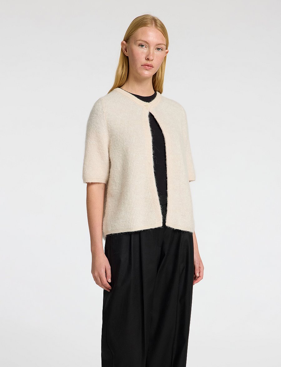 Selected - SLFSIA RAS 2/4 RIB KNIT CARDIGAN NOOS - gilets - birch - 0