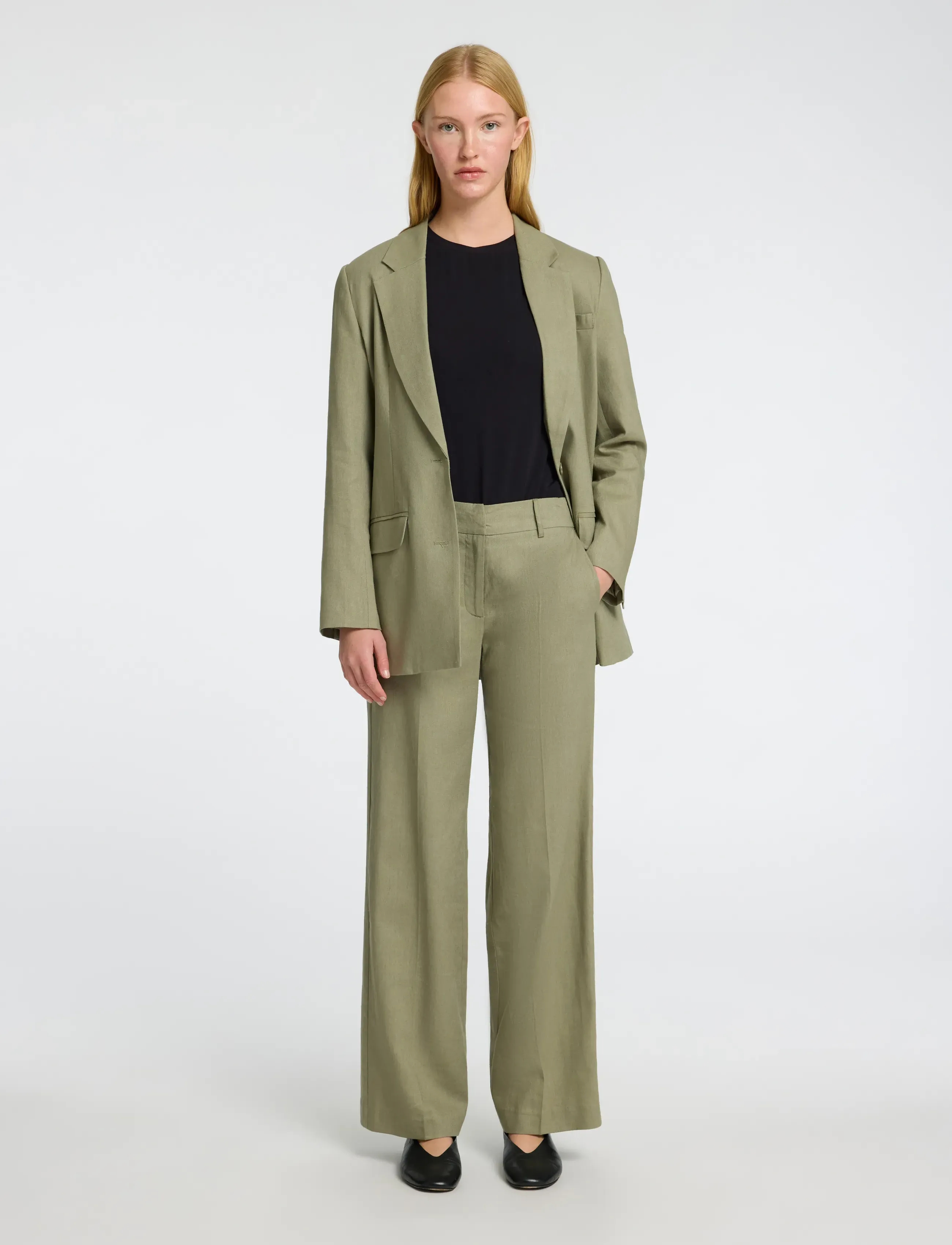 Selected SLFTANIA-RITA MW WIDE PANT NOOS - Selected - VETIVER / green