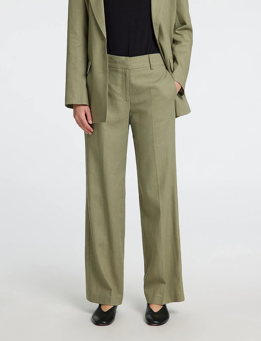 Selected - SLFTANIA-RITA MW WIDE PANT NOOS - hørbukser - vetiver - 4