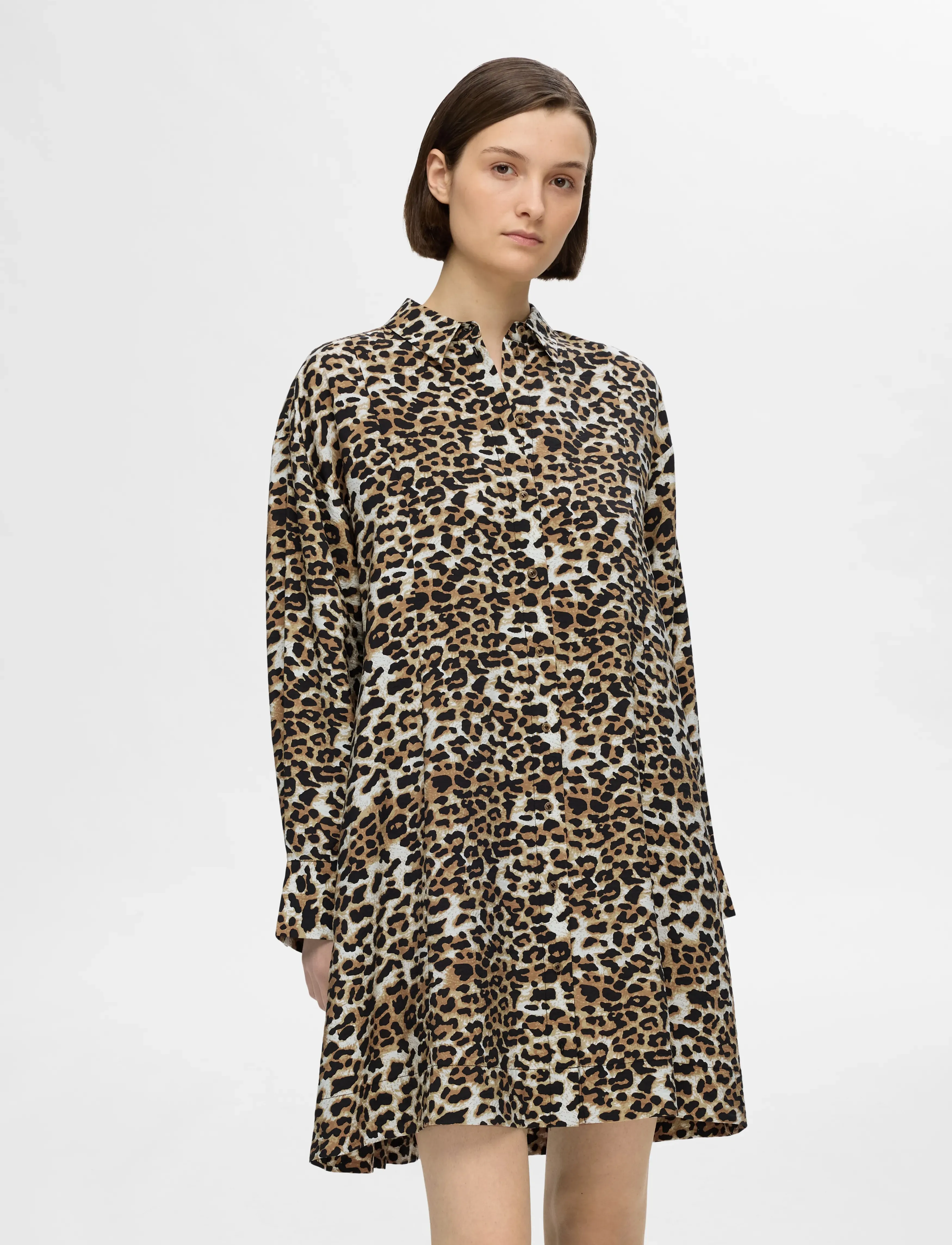 Selected Slfsalli Ls Aop Short Dress B, 36, Brown, Kjoler > Kort Kjole, Dame