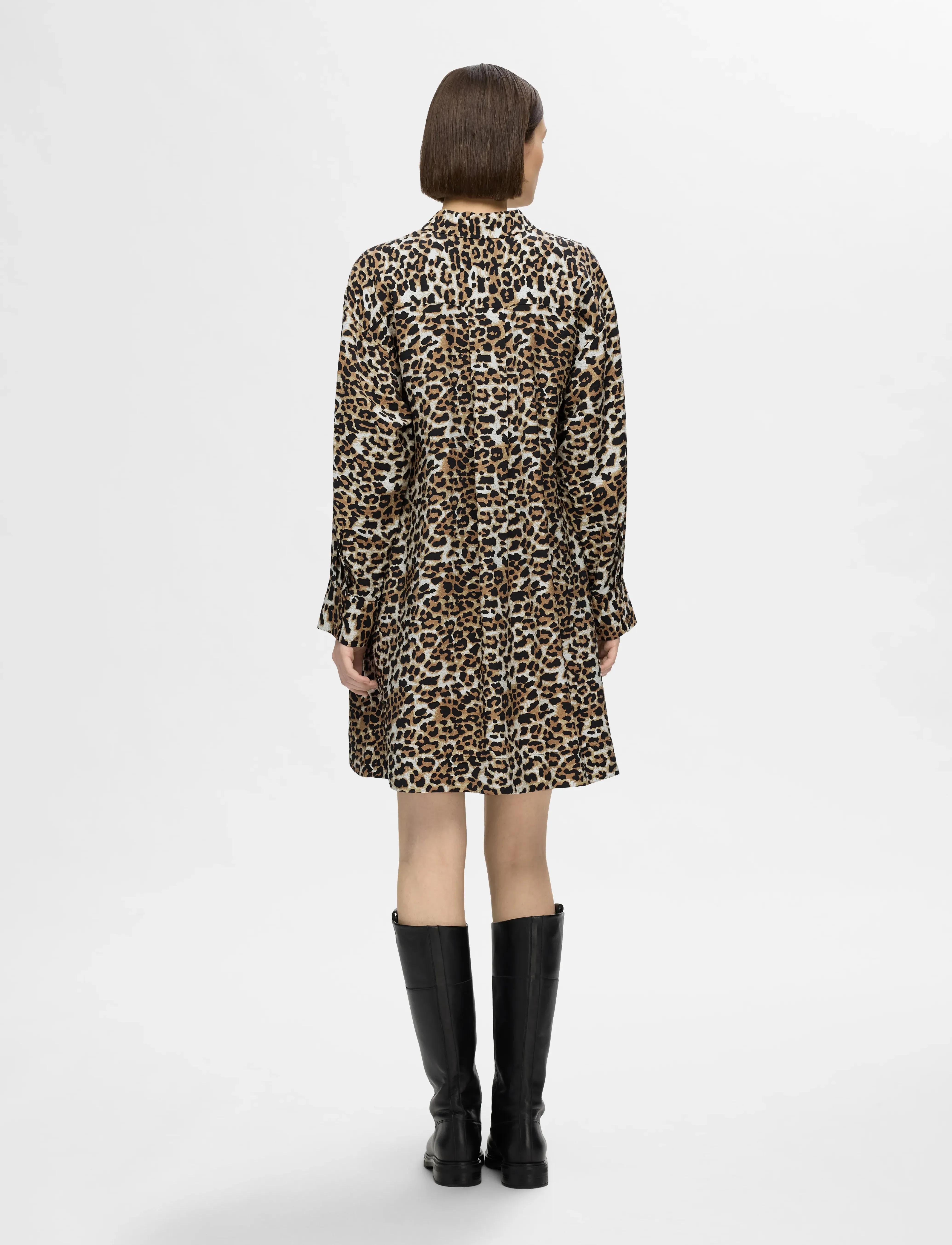 Selected - SLFSALLI LS AOP SHORT DRESS B - hemdkleider - black - 4