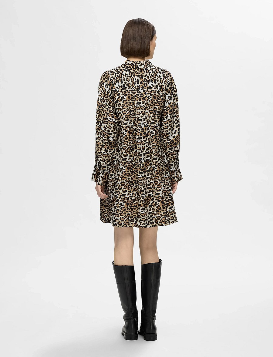 Selected - SLFSALLI LS AOP SHORT DRESS B - skyrtukjólar - black - 4