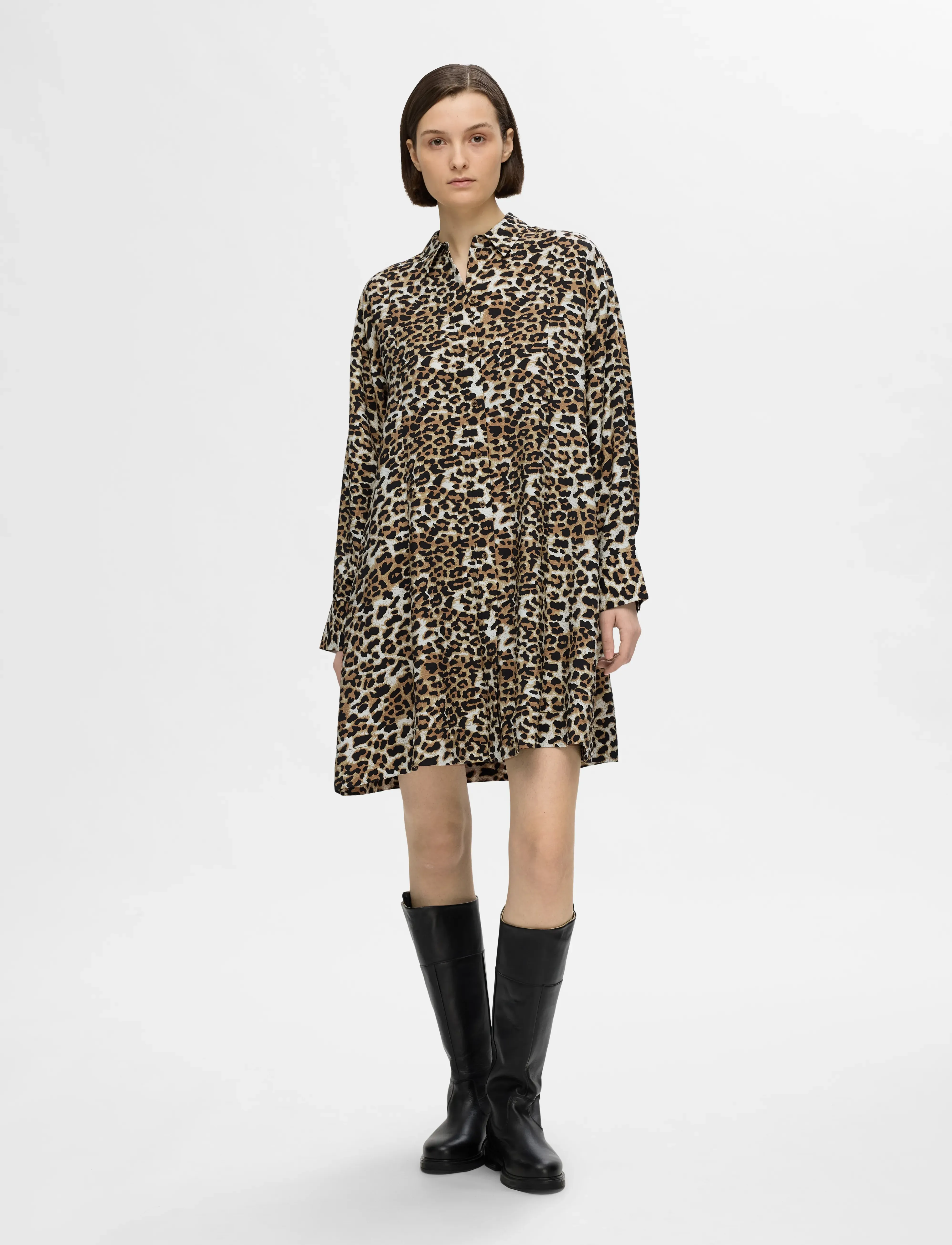 Selected - SLFSALLI LS AOP SHORT DRESS B - hemdkleider - black - 5