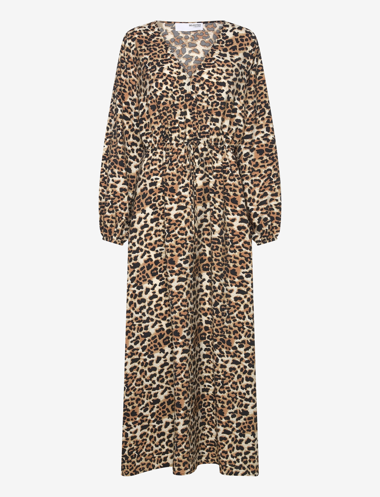 Selected - SLFSALLI-DAMINA LS AOP ANKLE DRESS B - maxi dresses - black - 1