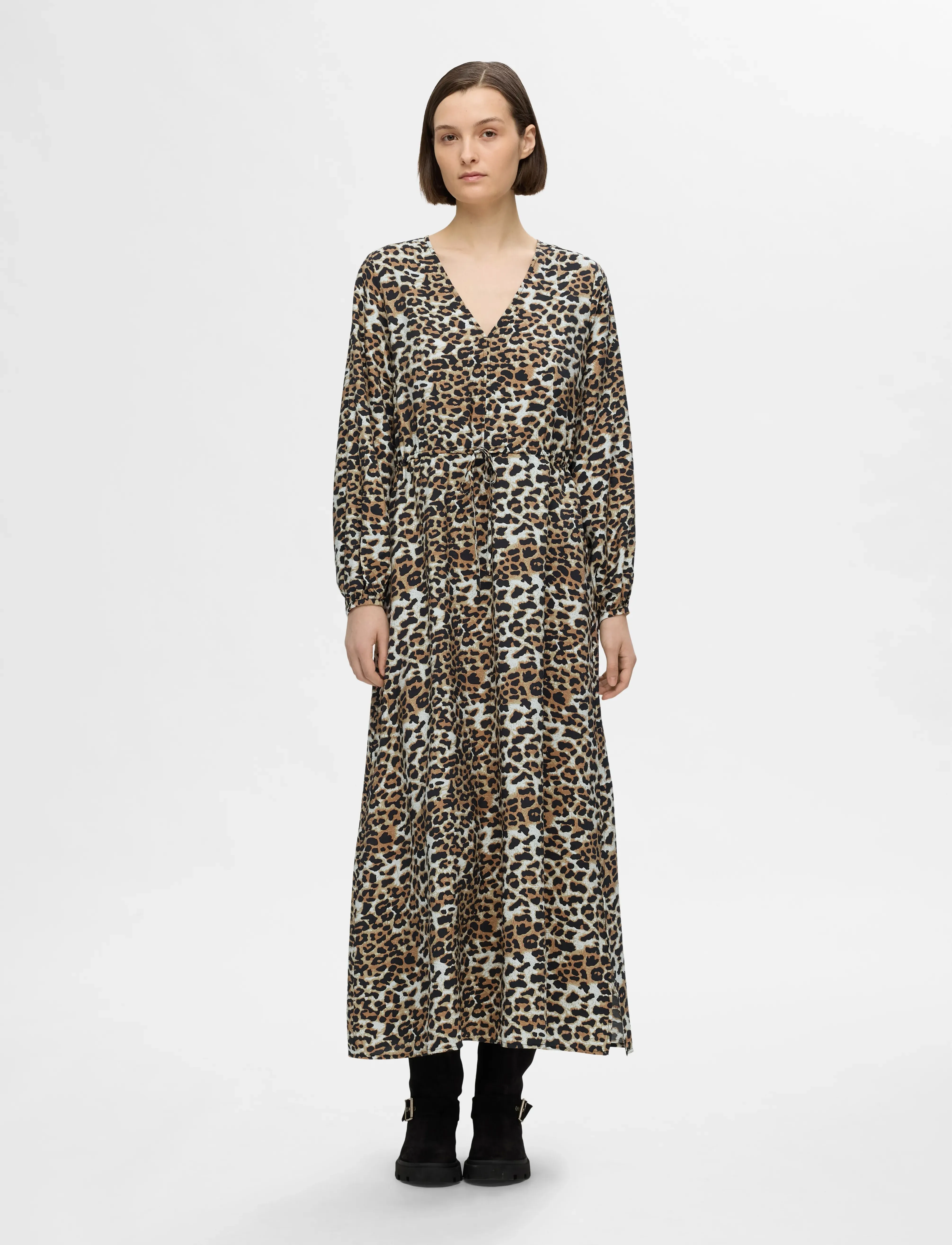 Selected SLFSALLI-DAMINA LS AOP ANKLE DRESS B - Maxikleider - BLACK / brown