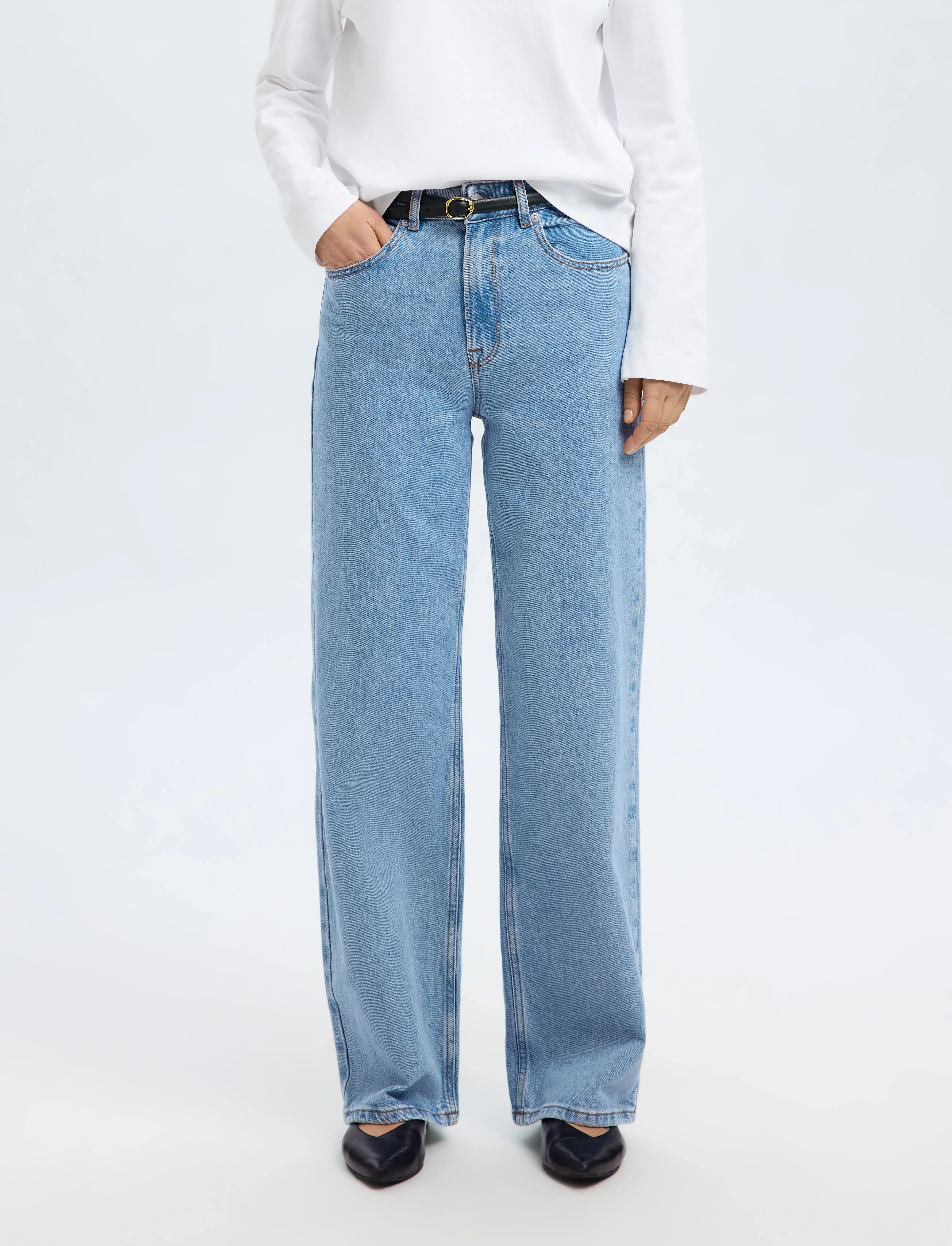 Selected SLFALICE HW WIDE LONG LIG BLU JEANS NOOS - Transitional Layering - LIGHT BLUE DENIM / blue