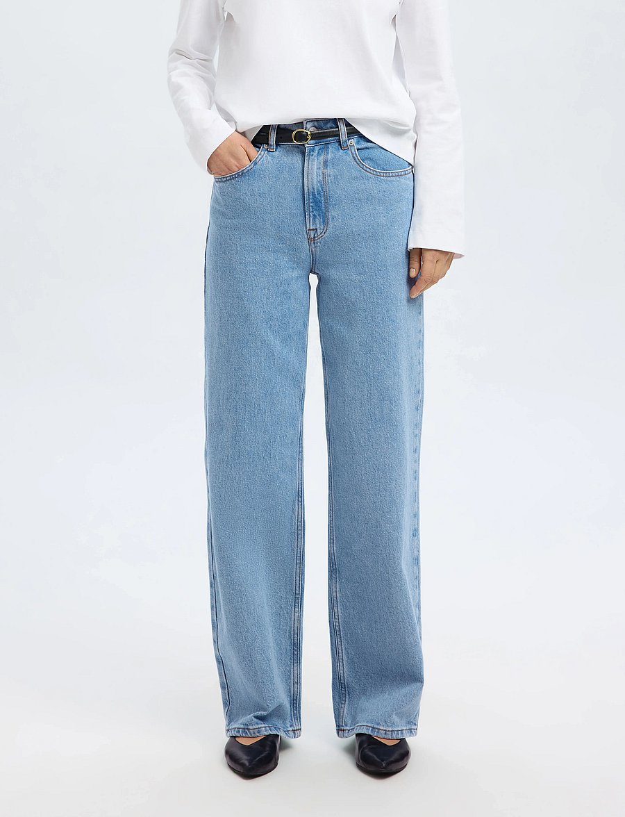 Selected - SLFALICE HW WIDE LONG LIG BLU JEANS NOOS - džinsi ar platām starām - light blue denim - 0