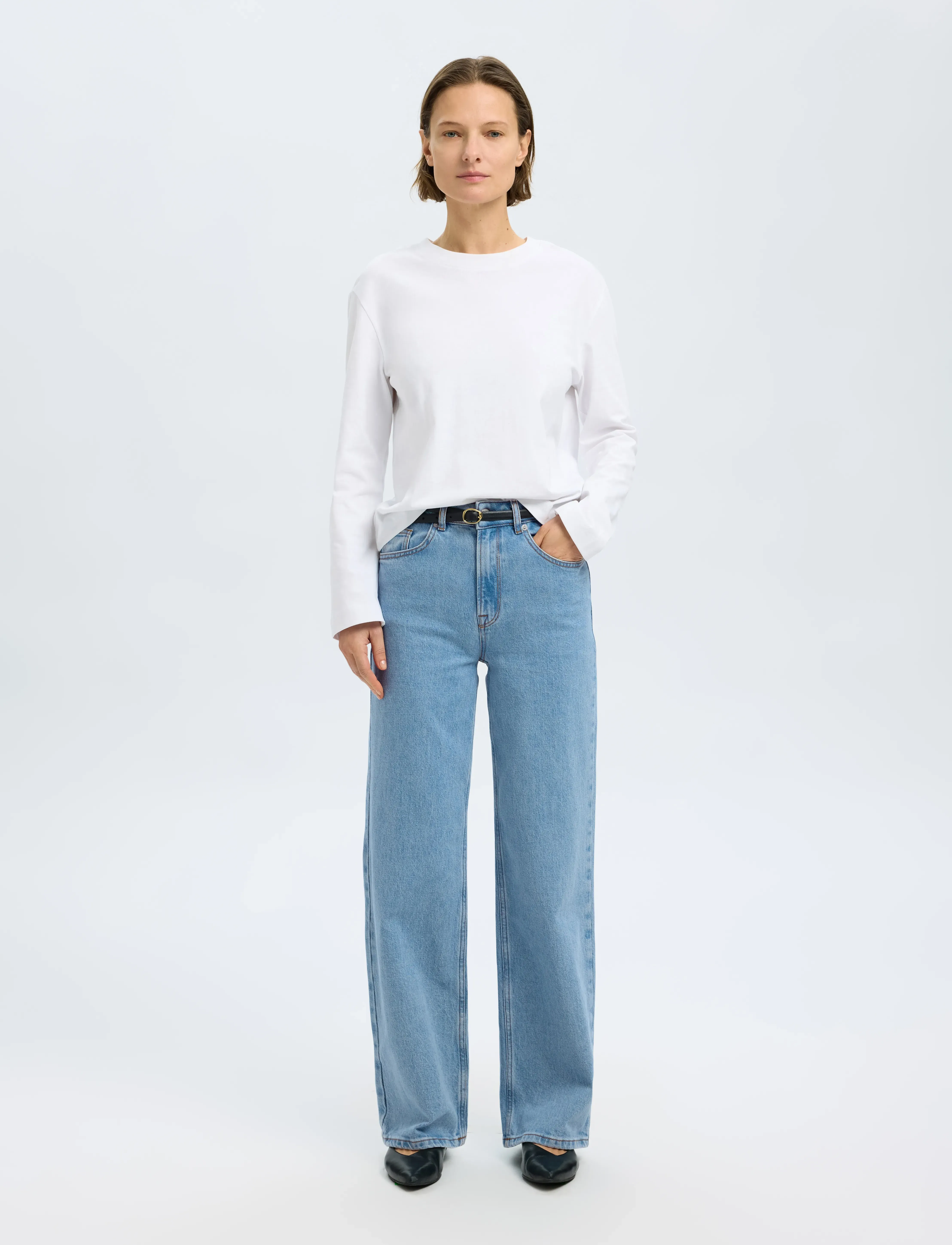 Selected - SLFALICE HW WIDE LONG LIG BLU JEANS NOOS - pantalons larges - light blue denim - 3