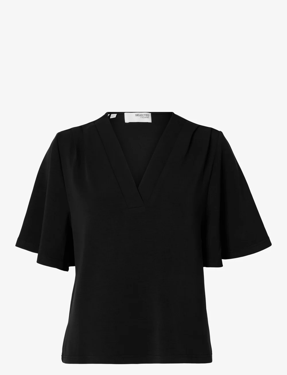 Selected - SLFTENNY SS V-NECK TOP NOOS - stuttermarbolir - black - 1