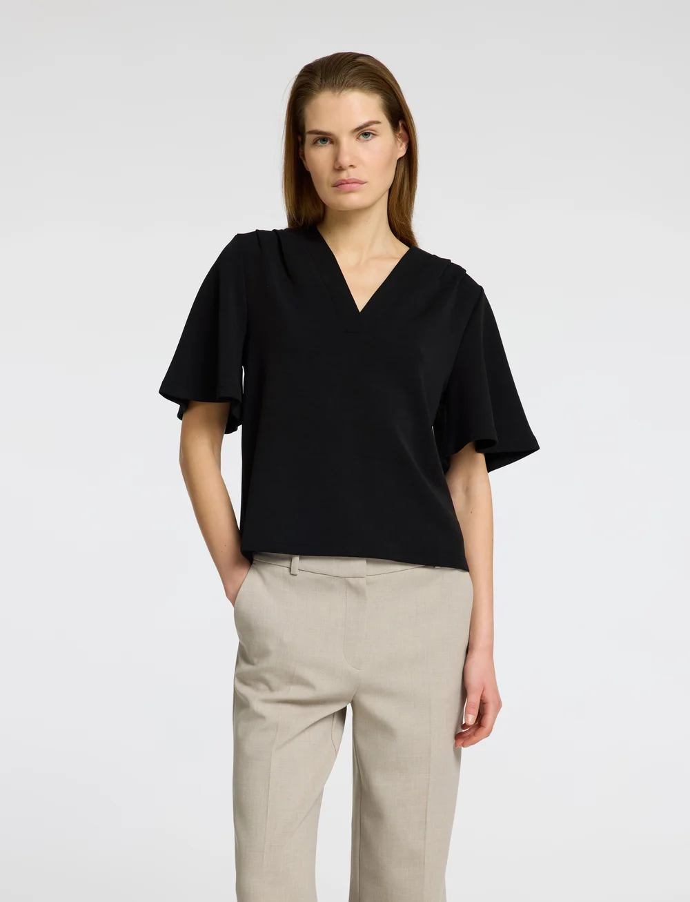 Selected - SLFTENNY SS V-NECK TOP NOOS - stuttermarbolir - black - 0