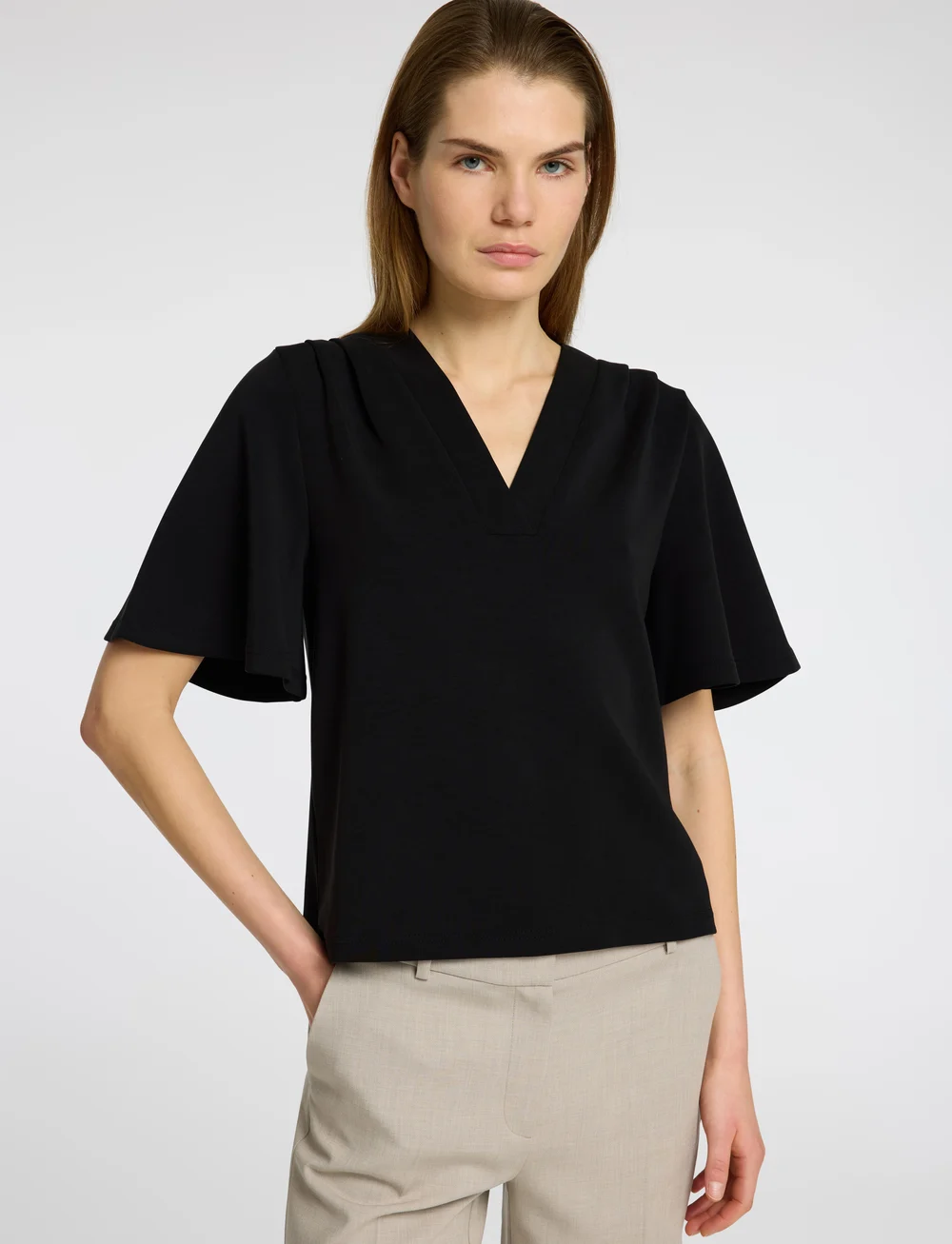 Selected - SLFTENNY SS V-NECK TOP NOOS - stuttermarbolir - black - 3