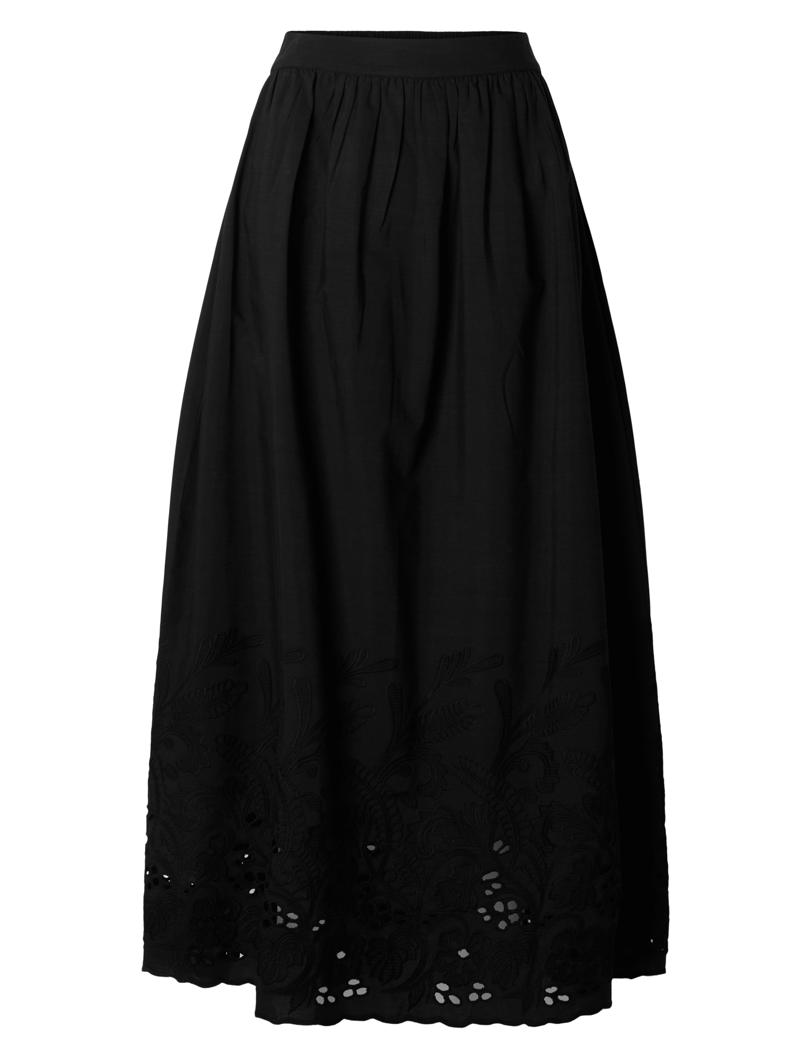 Selected SLFDAHLIA HW ANKLE BRODERI SKIRT B - Nederdele - BLACK / black