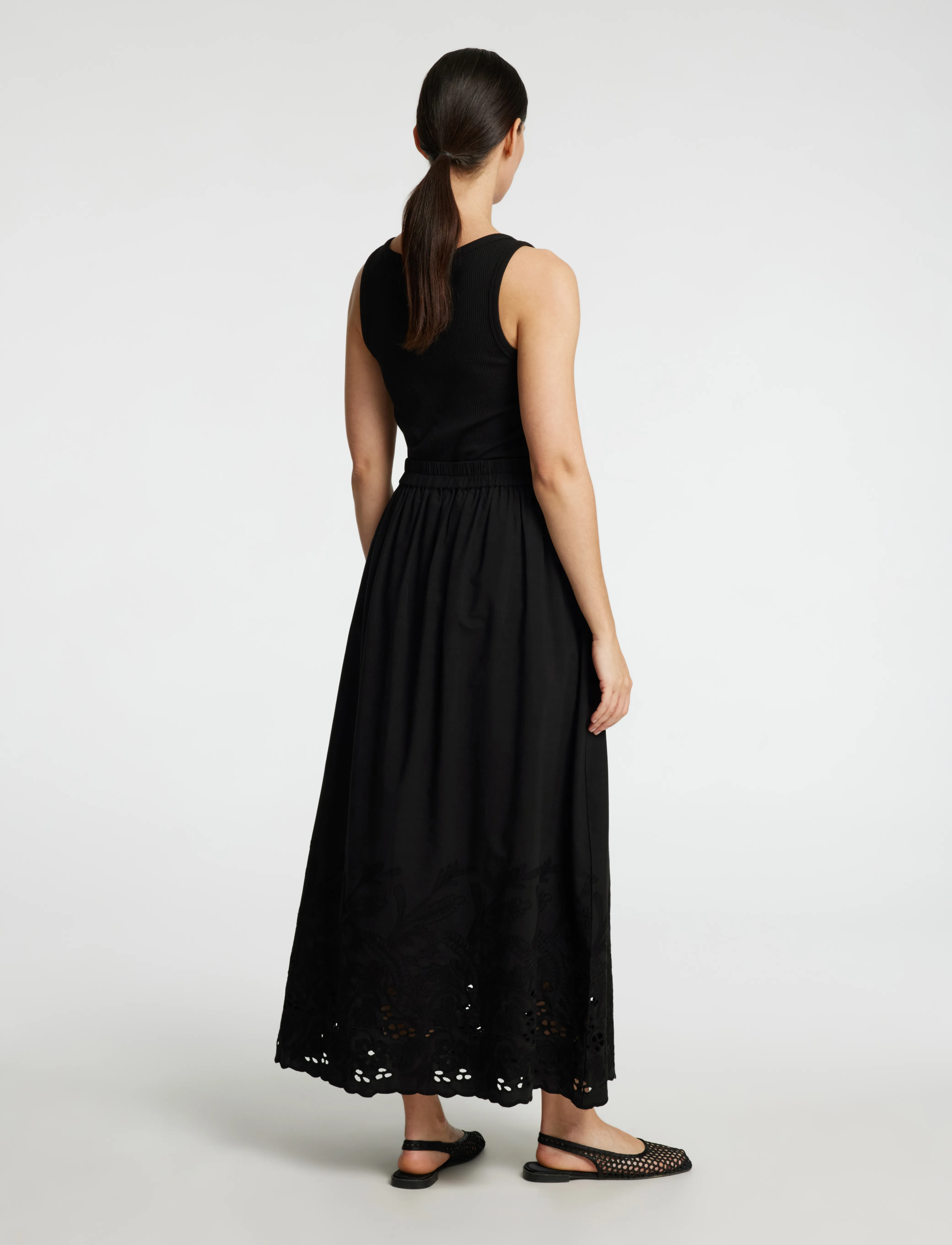 Selected - SLFDAHLIA HW ANKLE BRODERI SKIRT B - jupes - black - 2