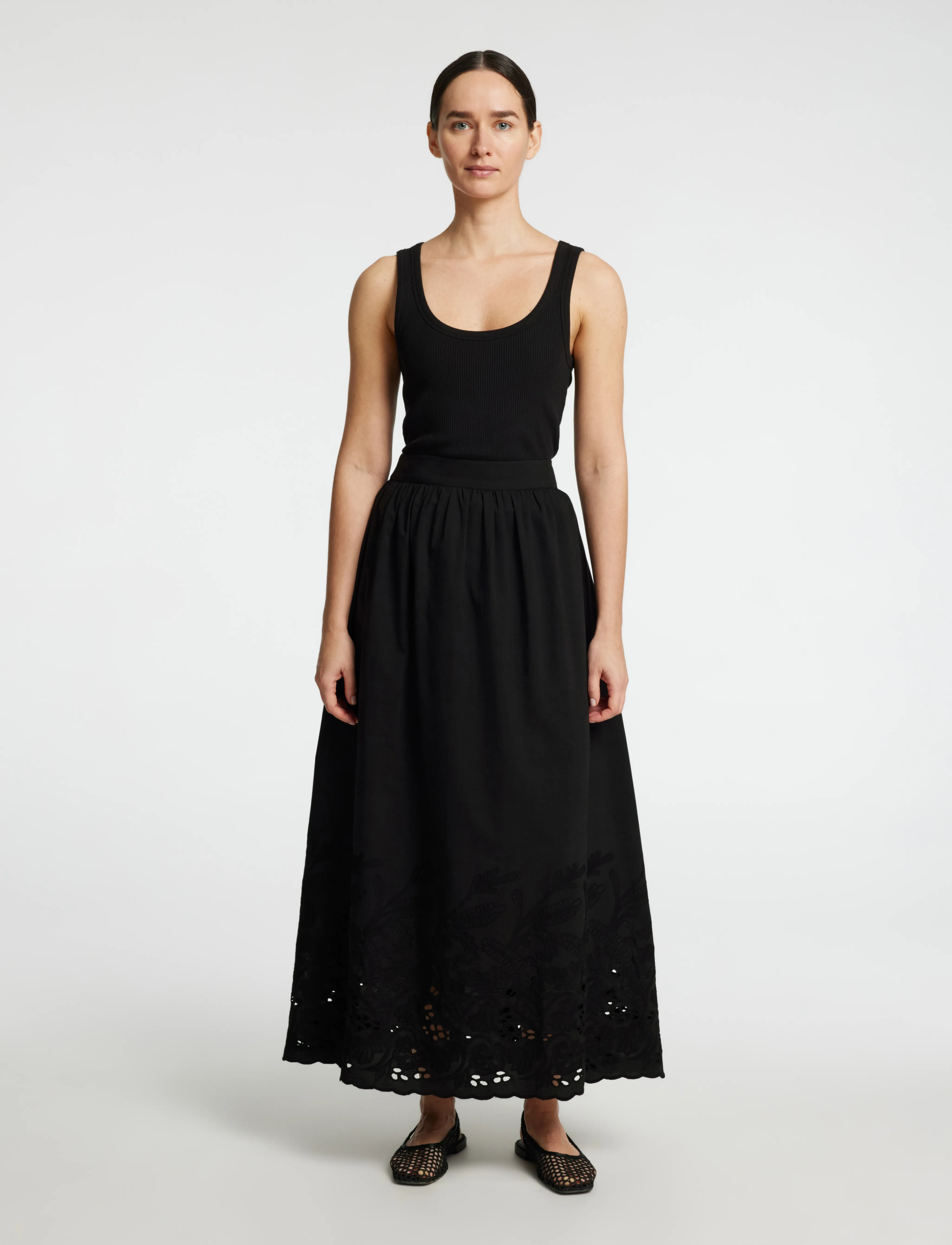 Selected - SLFDAHLIA HW ANKLE BRODERI SKIRT B - jupes - black - 3