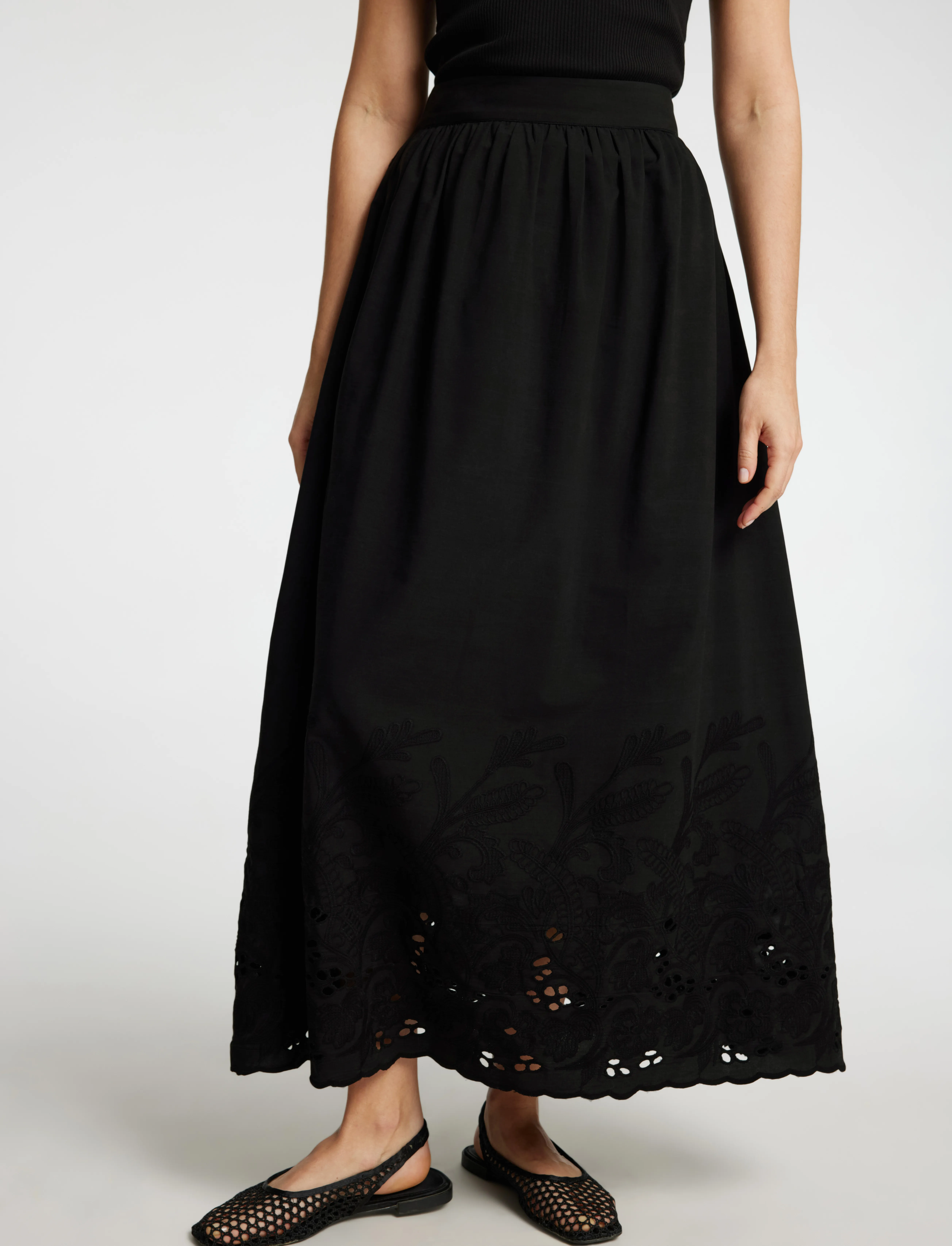 Selected - SLFDAHLIA HW ANKLE BRODERI SKIRT B - jupes - black - 4