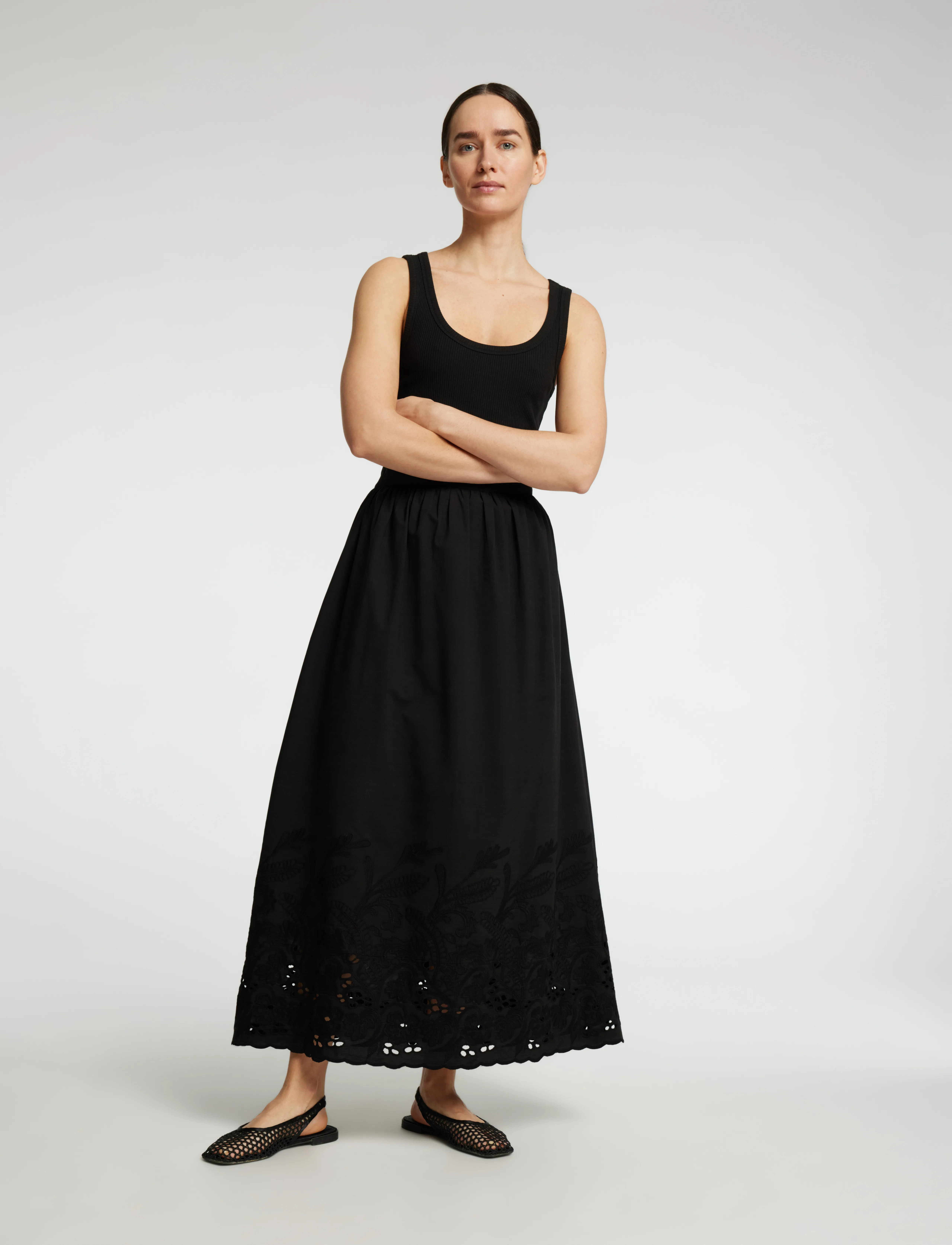 Selected - SLFDAHLIA HW ANKLE BRODERI SKIRT B - jupes - black - 5