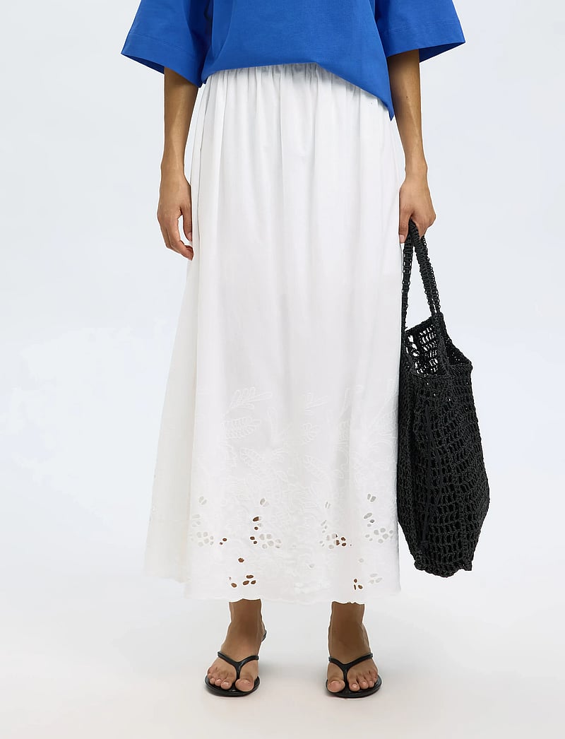 Selected - SLFDAHLIA HW ANKLE BRODERI SKIRT B - nederdele - bright white - 0