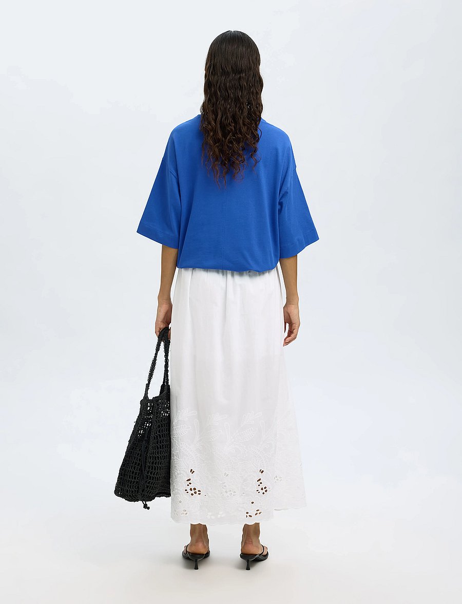 Selected - SLFDAHLIA HW ANKLE BRODERI SKIRT B - seelikud - bright white - 2