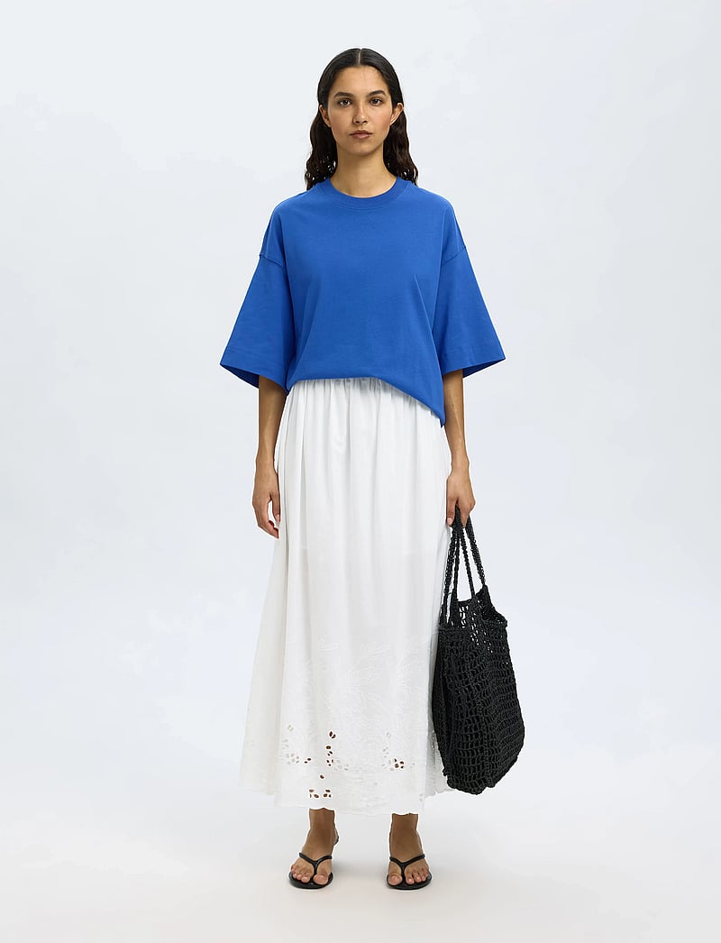 Selected - SLFDAHLIA HW ANKLE BRODERI SKIRT B - nederdele - bright white - 3