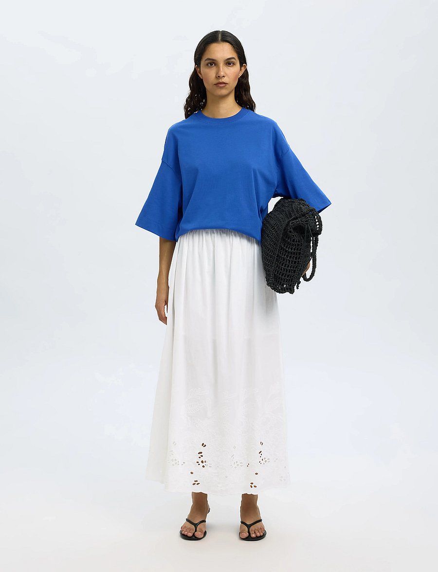 Selected - SLFDAHLIA HW ANKLE BRODERI SKIRT B - seelikud - bright white - 5