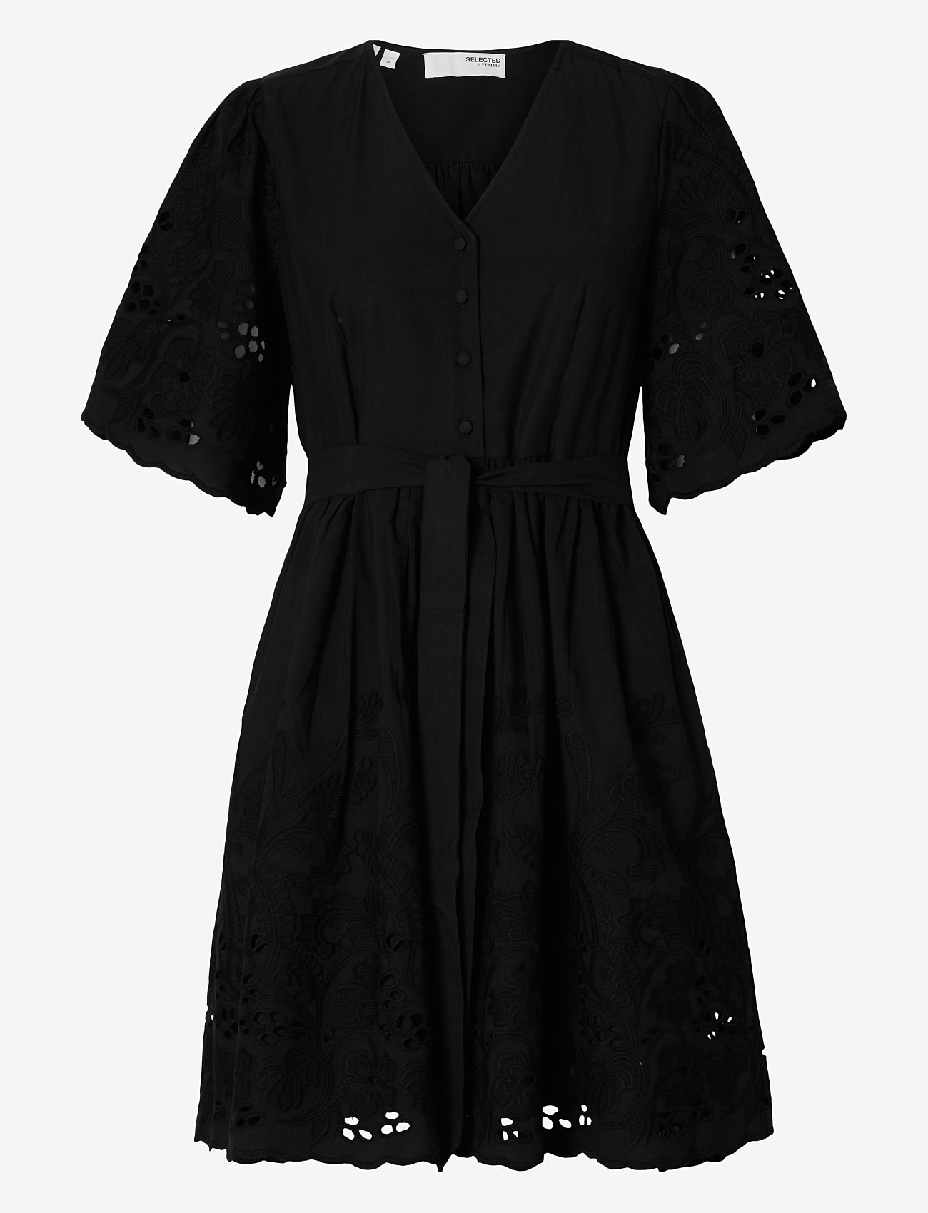 Selected - SLFDAHLIA SS SHORT BRODERI DRESS NOOS - konfirmation - black - 1