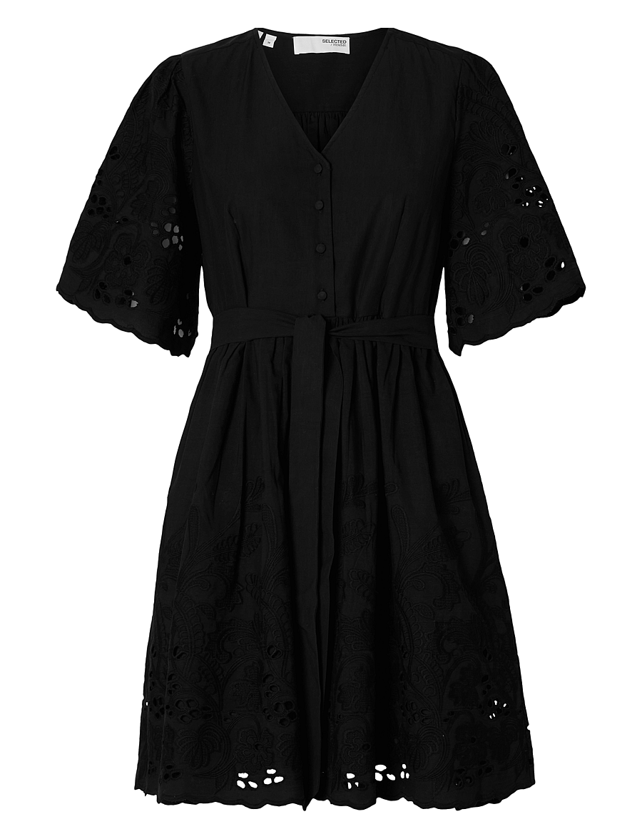 Selected - SLFDAHLIA SS SHORT BRODERI DRESS NOOS - confirmation - black - 1