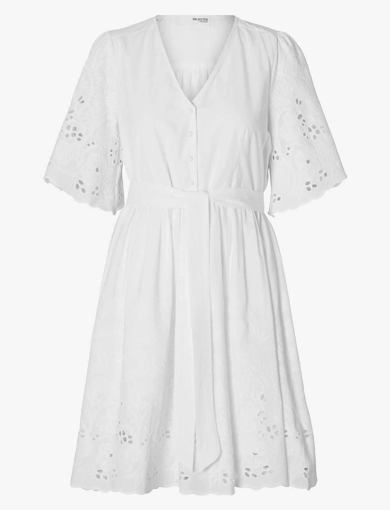 Selected - SLFDAHLIA SS SHORT BRODERI DRESS NOOS - konfirmationstøj - bright white - 1