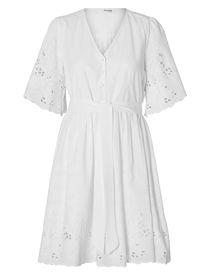 Selected - SLFDAHLIA SS SHORT BRODERI DRESS NOOS - konfirmationstøj - bright white - 1
