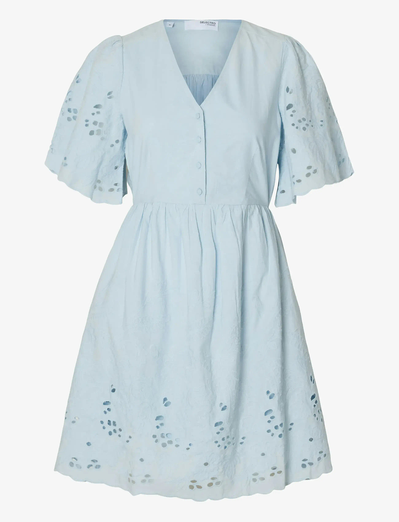 Selected - SLFDAHLIA SS SHORT BRODERI DRESS NOOS - konfirmationstøj - cashmere blue - 1