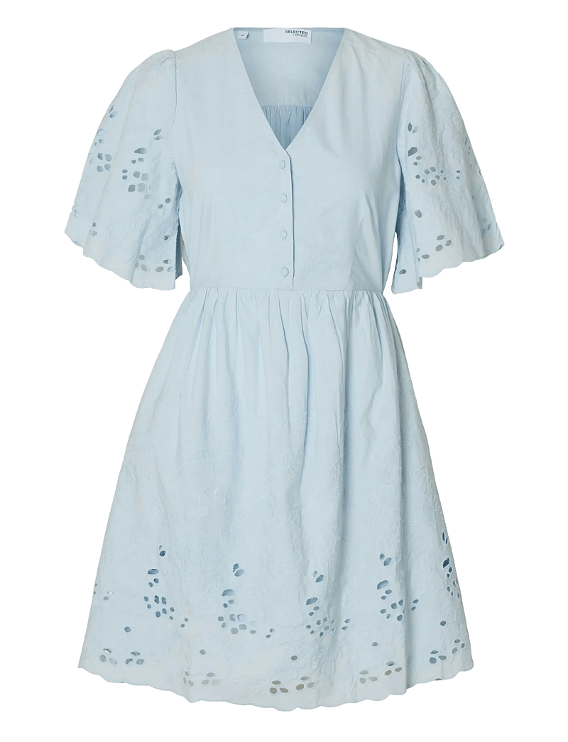Selected - SLFDAHLIA SS SHORT BRODERI DRESS NOOS - konfirmationstøj - cashmere blue - 1