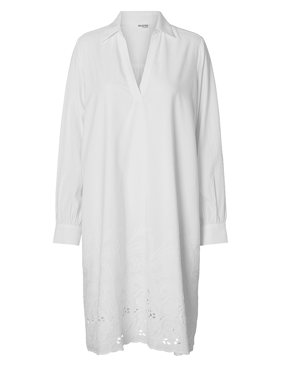Selected - SLFDAHLIA LS SHORT BRODERI DRESS B - robes - bright white - 1