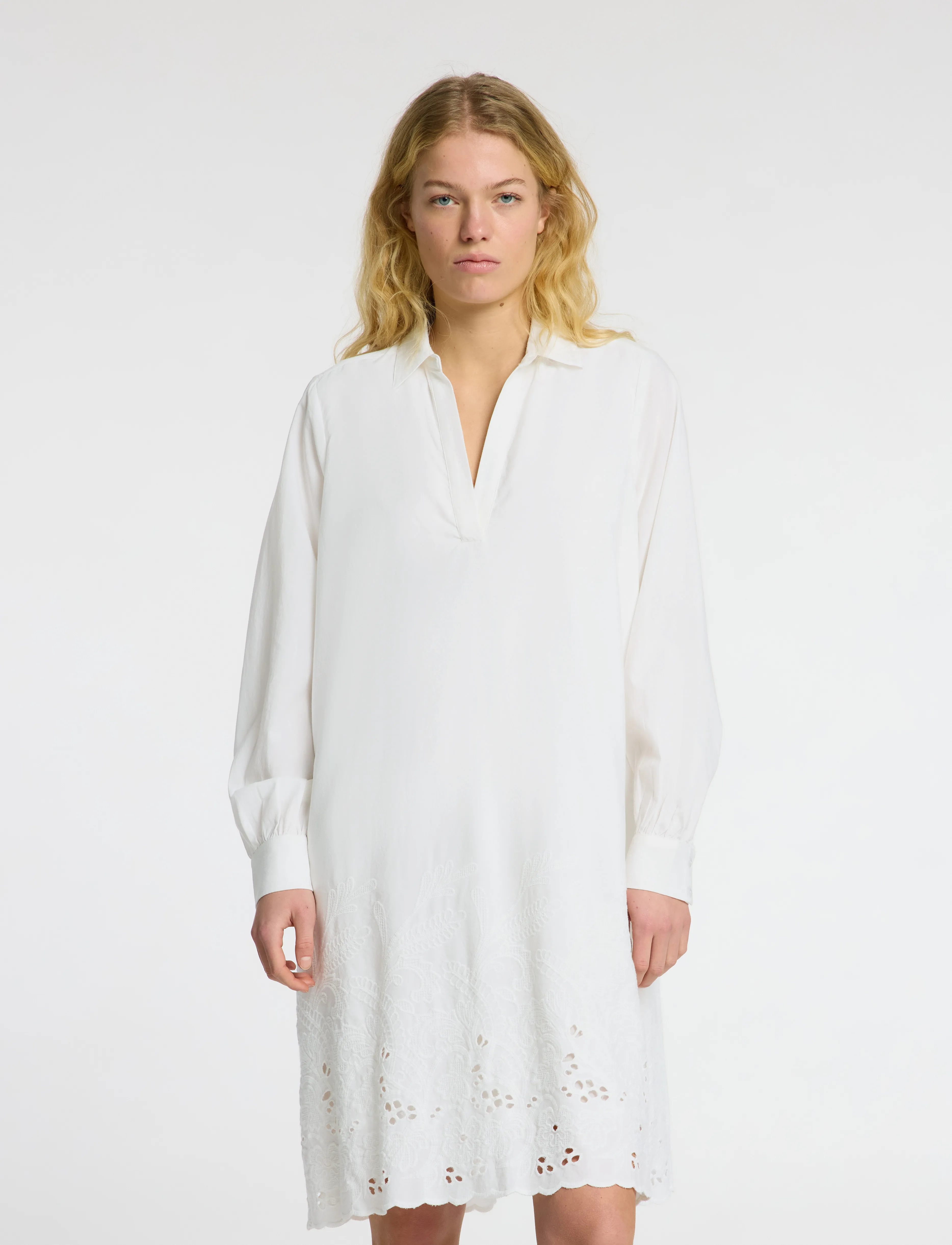 Selected Slfdahlia Ls Short Broderi Dress B, 36, White > Dresses, Dame