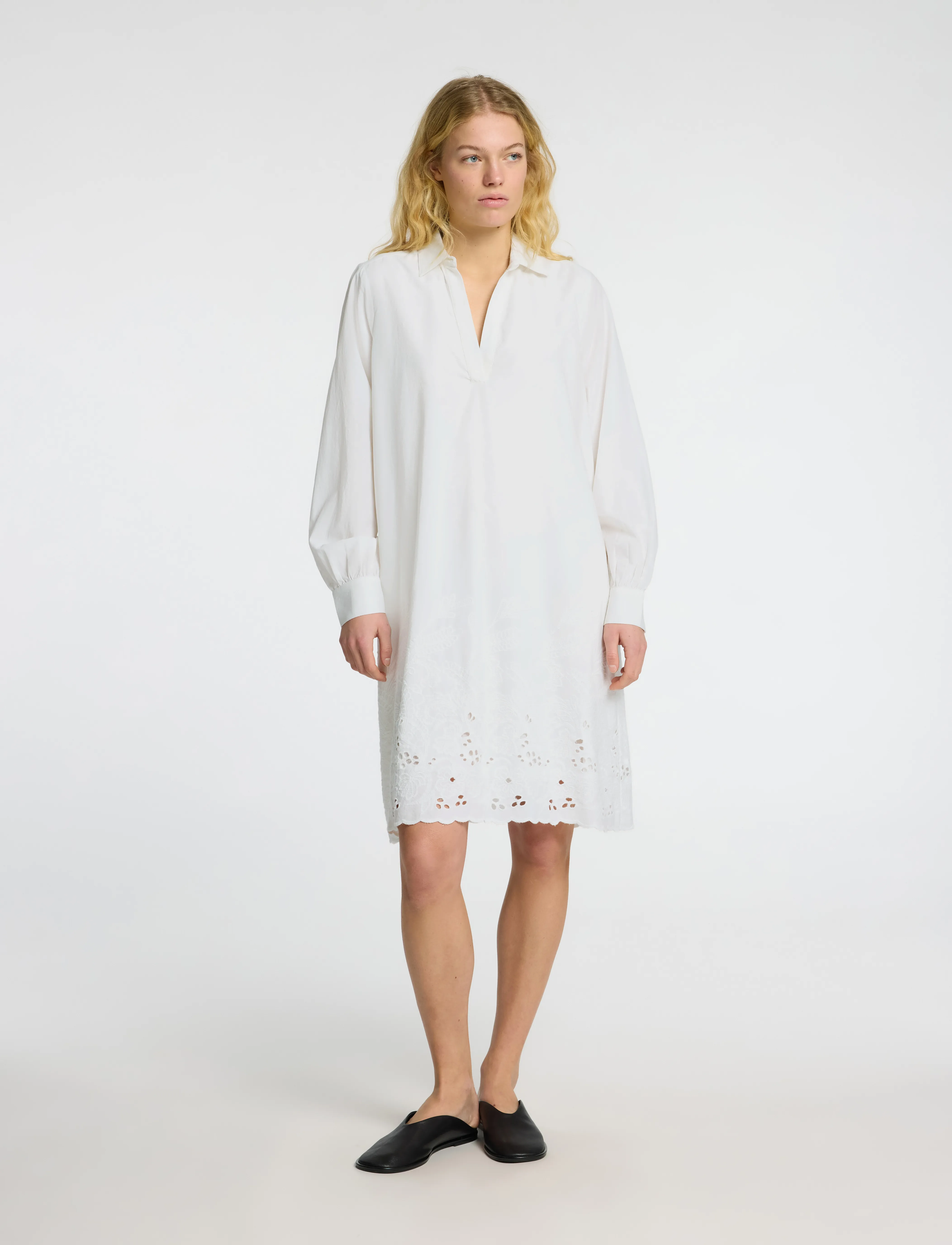 Selected - SLFDAHLIA LS SHORT BRODERI DRESS B - robes - bright white - 5