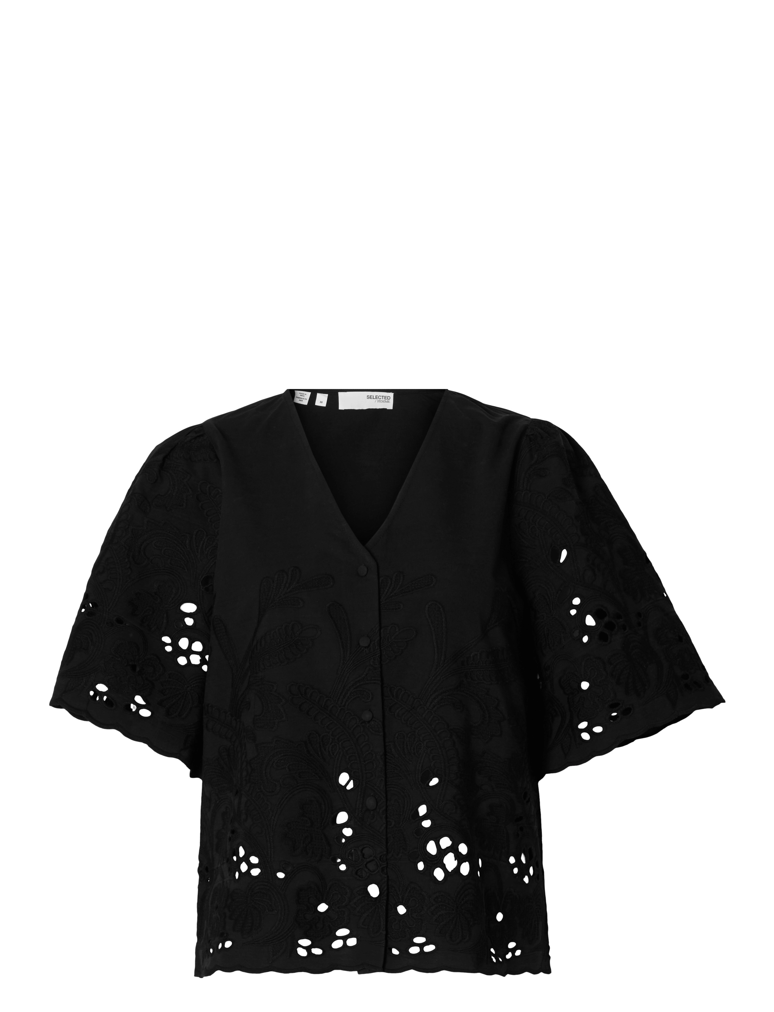 SELECTED Slfdahlia Ss Broderi Shirt Noos Schwarz - 36 - Damen