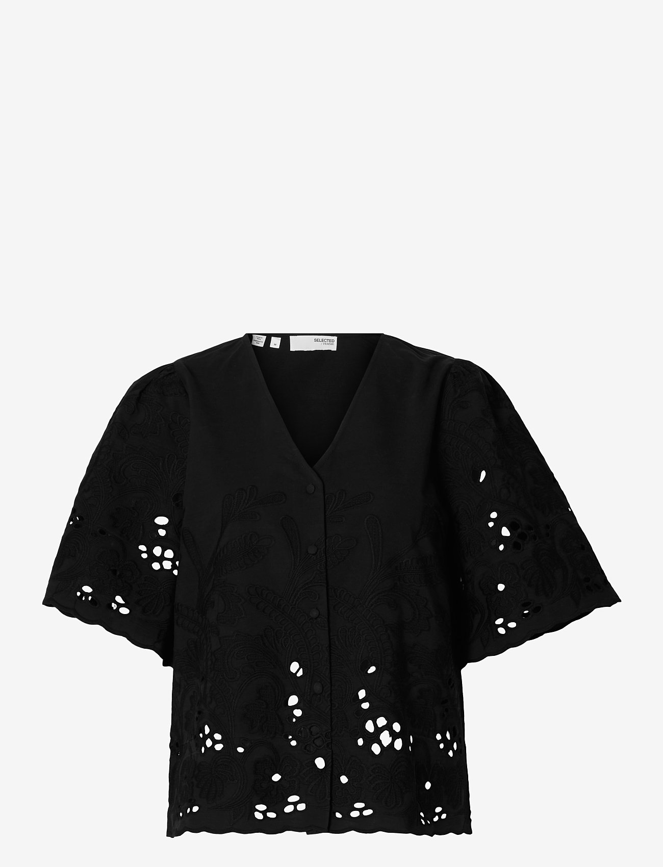 Selected - SLFDAHLIA SS BRODERI SHIRT NOOS - kortærmede skjorter - black - 1