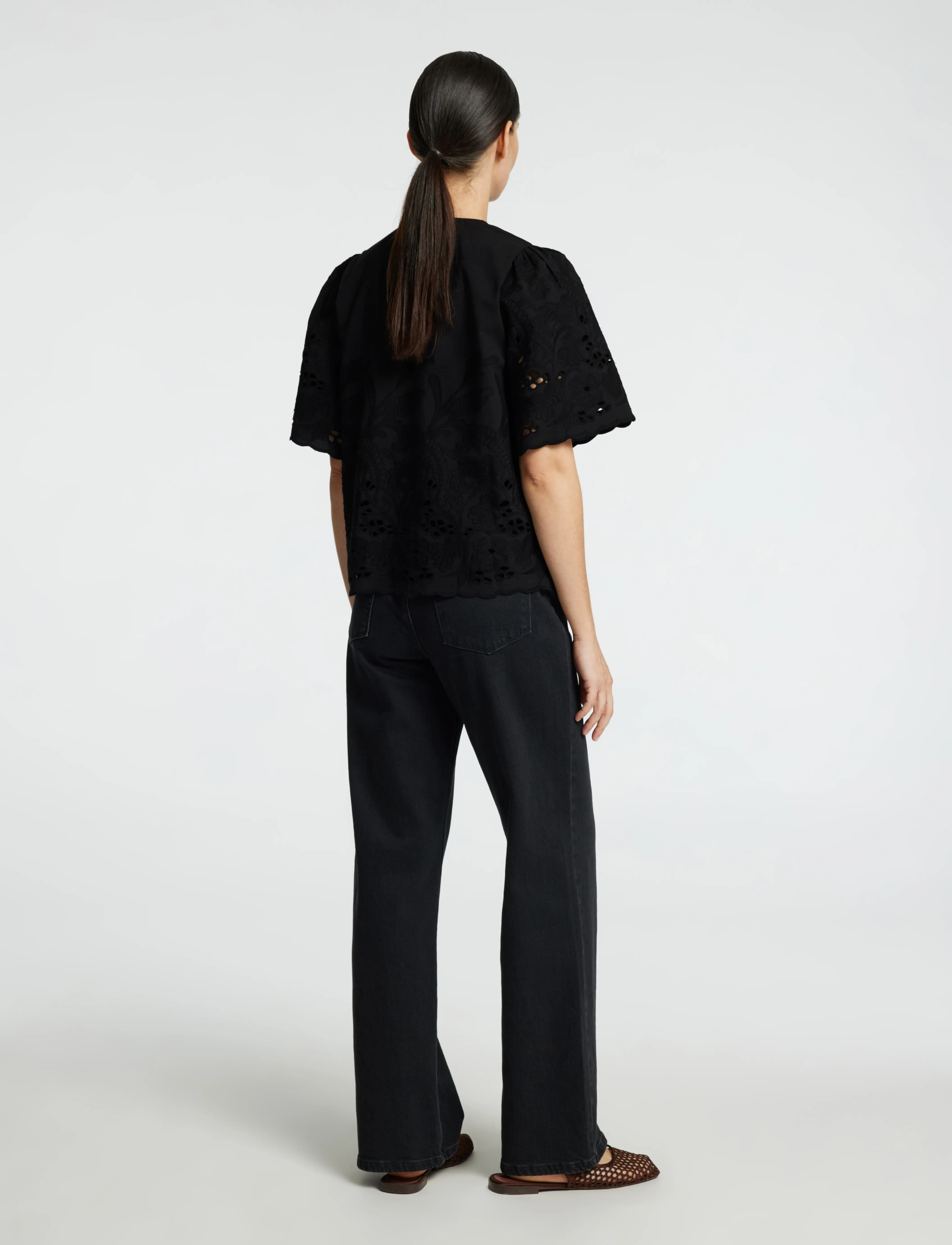 Selected - SLFDAHLIA SS BRODERI SHIRT NOOS - chemises à manches courtes - black - 2